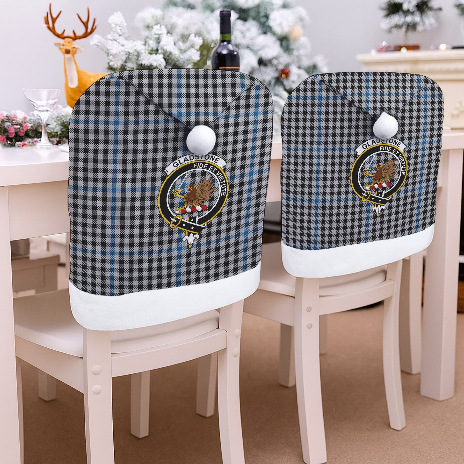ScotsTee Shop Scottish Gladstone Crest Tartan Santa Hat Christmas Chair Covers Decoration Table Dinner