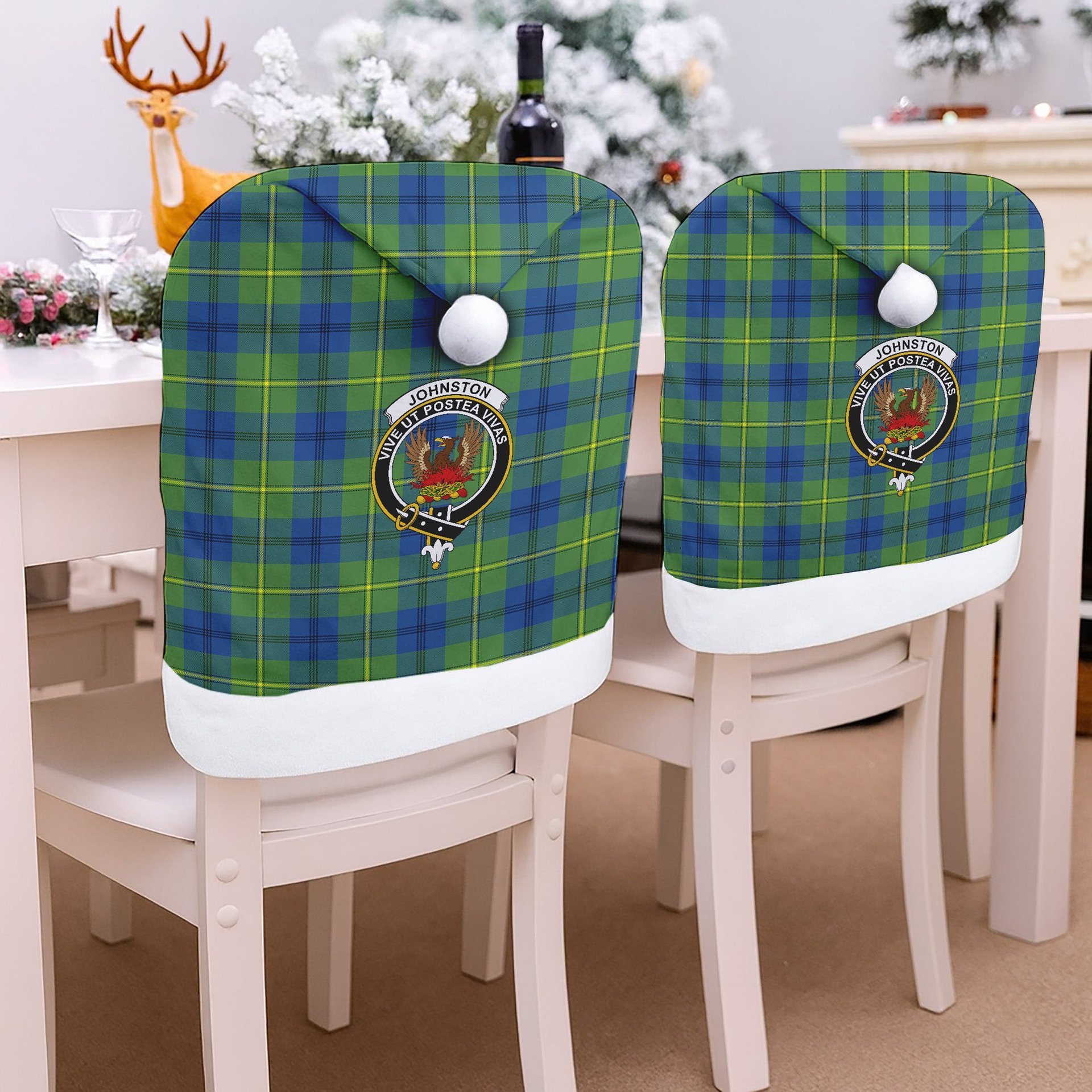 ScotsTee Shop Scottish Johnston Ancient Crest Tartan Santa Hat Christmas Chair Covers Decoration Table Dinner