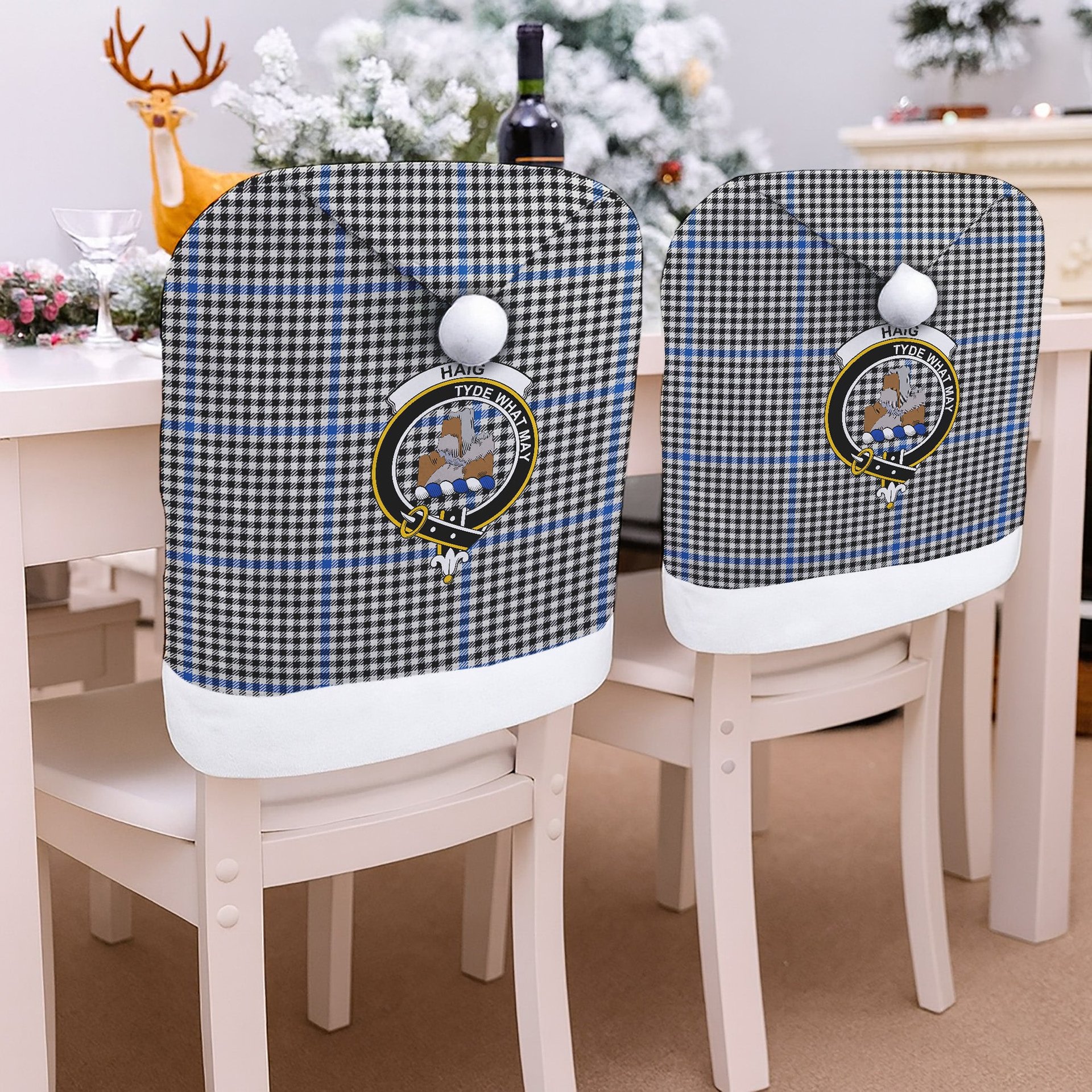 ScotsTee Shop Scottish Haig Modern Crest Tartan Santa Hat Christmas Chair Covers Decoration Table Dinner