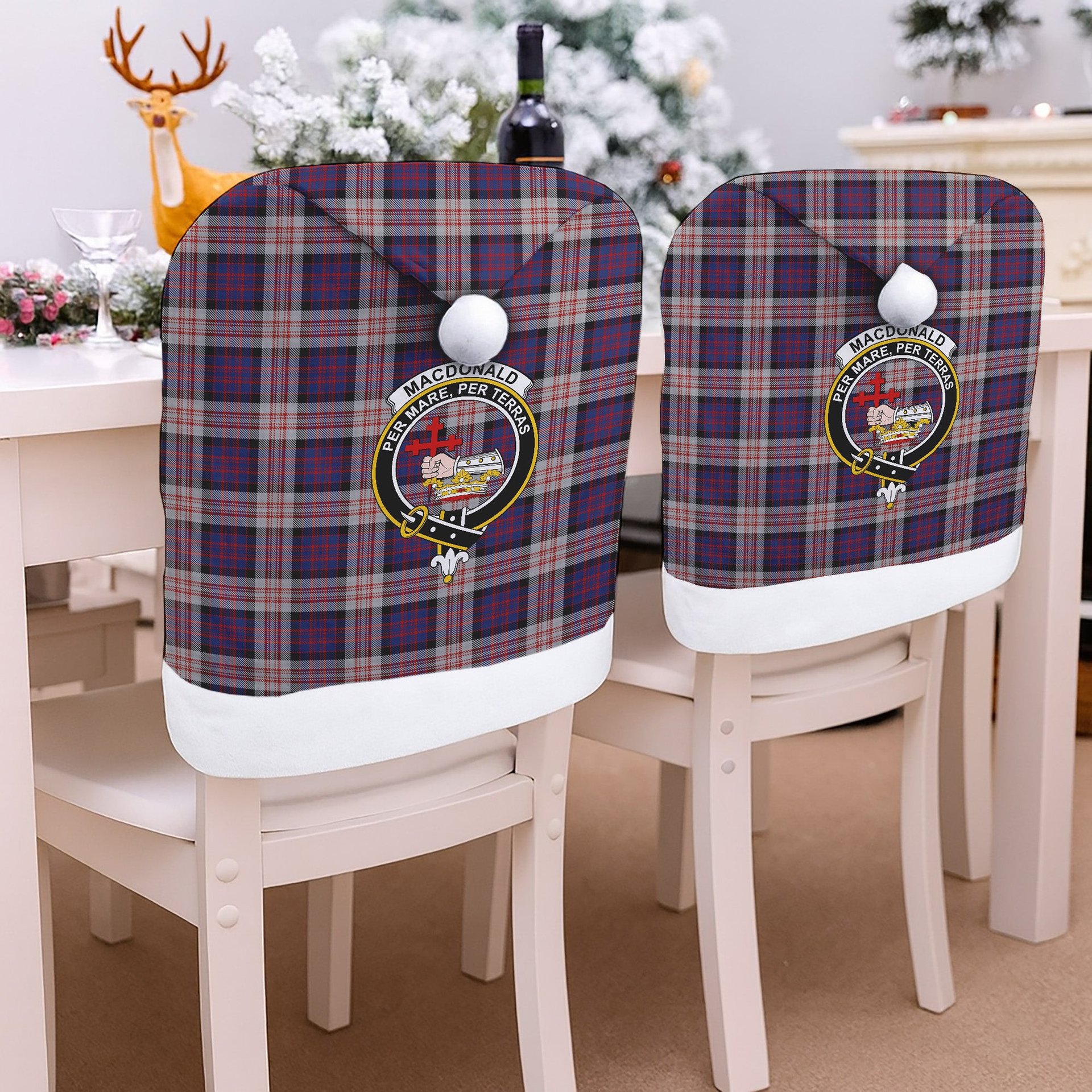 ScotsTee Shop Scottish MacDonald Pattern of Plaids Crest Tartan Santa Hat Christmas Chair Covers Decoration Table Dinner