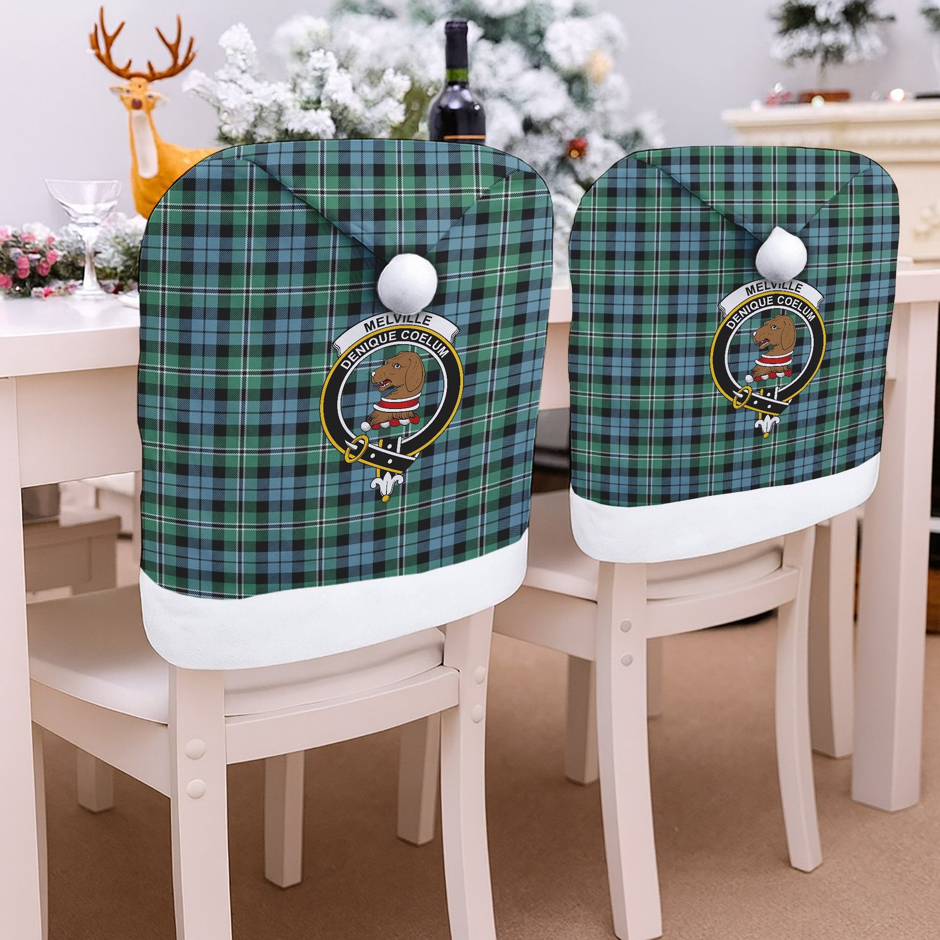 ScotsTee Shop Scottish Melville SC Crest Tartan Santa Hat Christmas Chair Covers Decoration Table Dinner