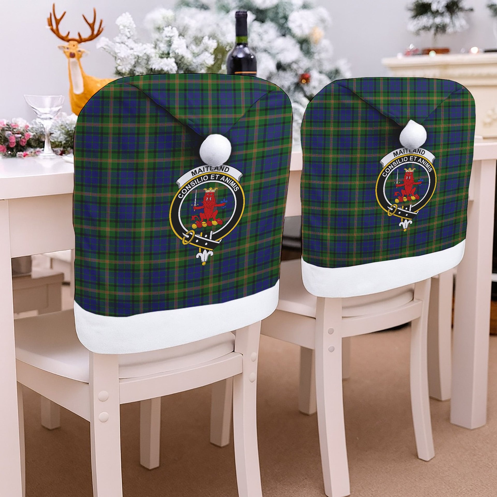 ScotsTee Shop Scottish Maitland Crest Tartan Santa Hat Christmas Chair Covers Decoration Table Dinner