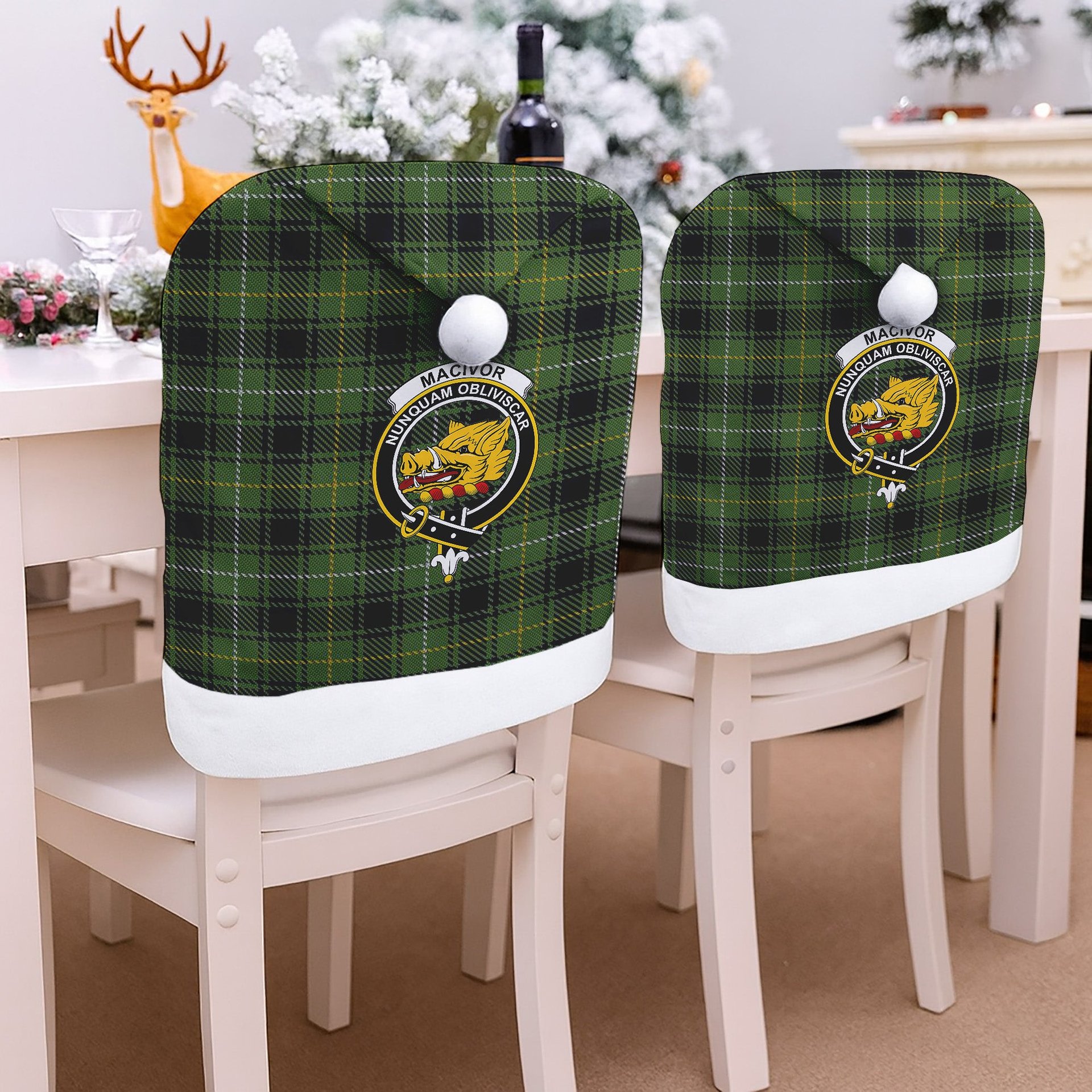 ScotsTee Shop Scottish MacIvor Hunting Crest Tartan Santa Hat Christmas Chair Covers Decoration Table Dinner