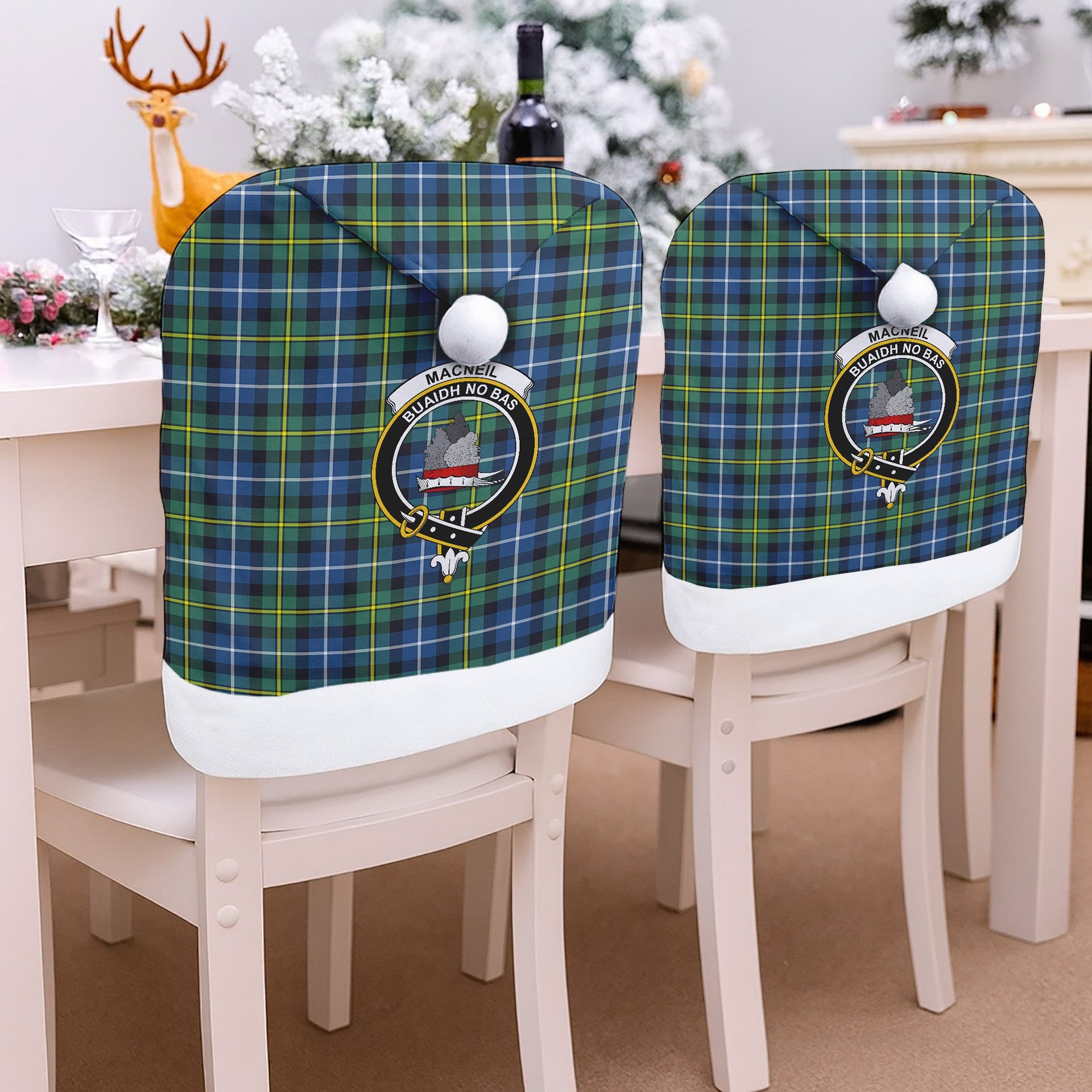 ScotsTee Shop Scottish MacNeill Of Barra Ancient Crest Tartan Santa Hat Christmas Chair Covers Decoration Table Dinner