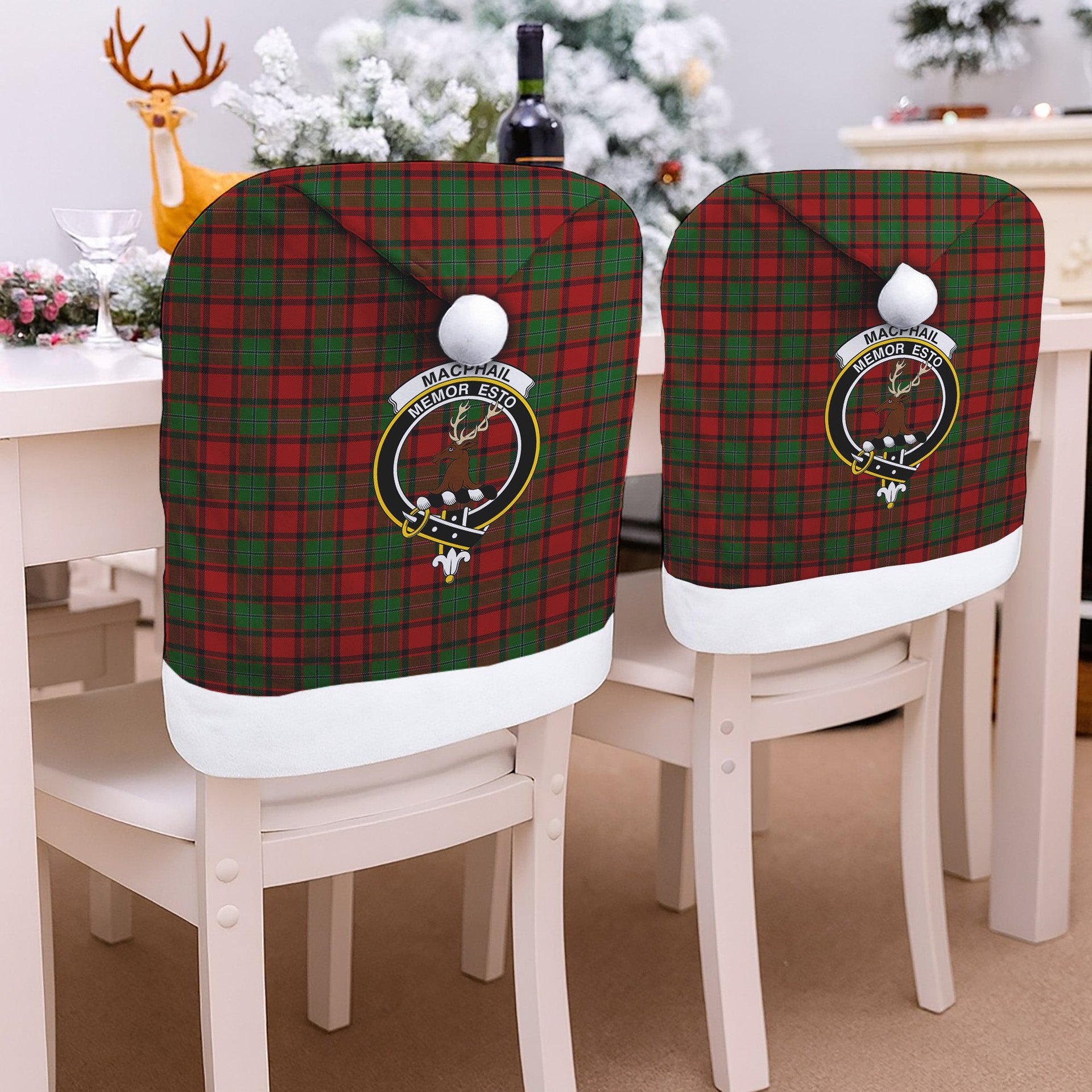 ScotsTee Shop Scottish MacPhail Crest Tartan Santa Hat Christmas Chair Covers Decoration Table Dinner