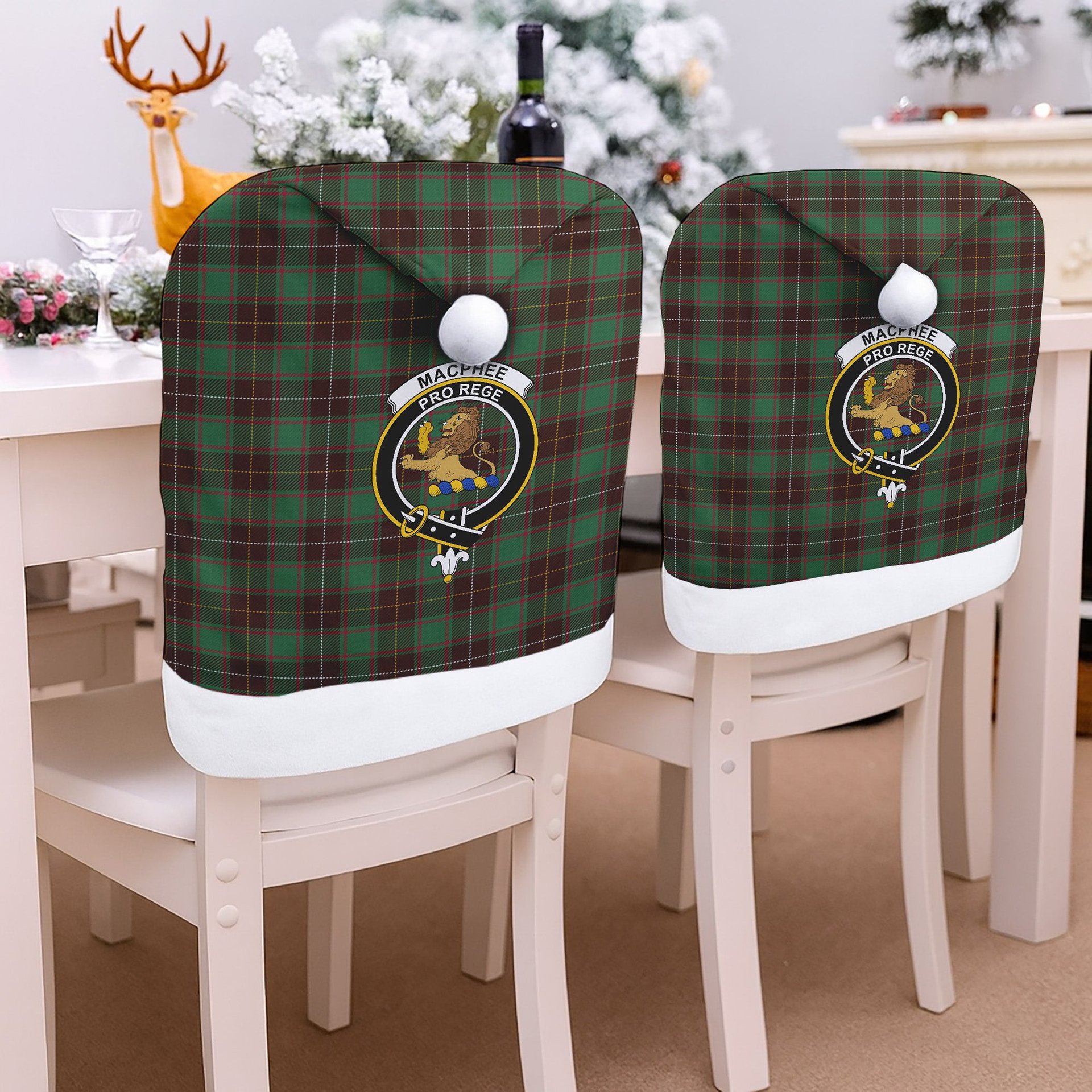 ScotsTee Shop Scottish MacPhee Hunting Modern Crest Tartan Santa Hat Christmas Chair Covers Decoration Table Dinner