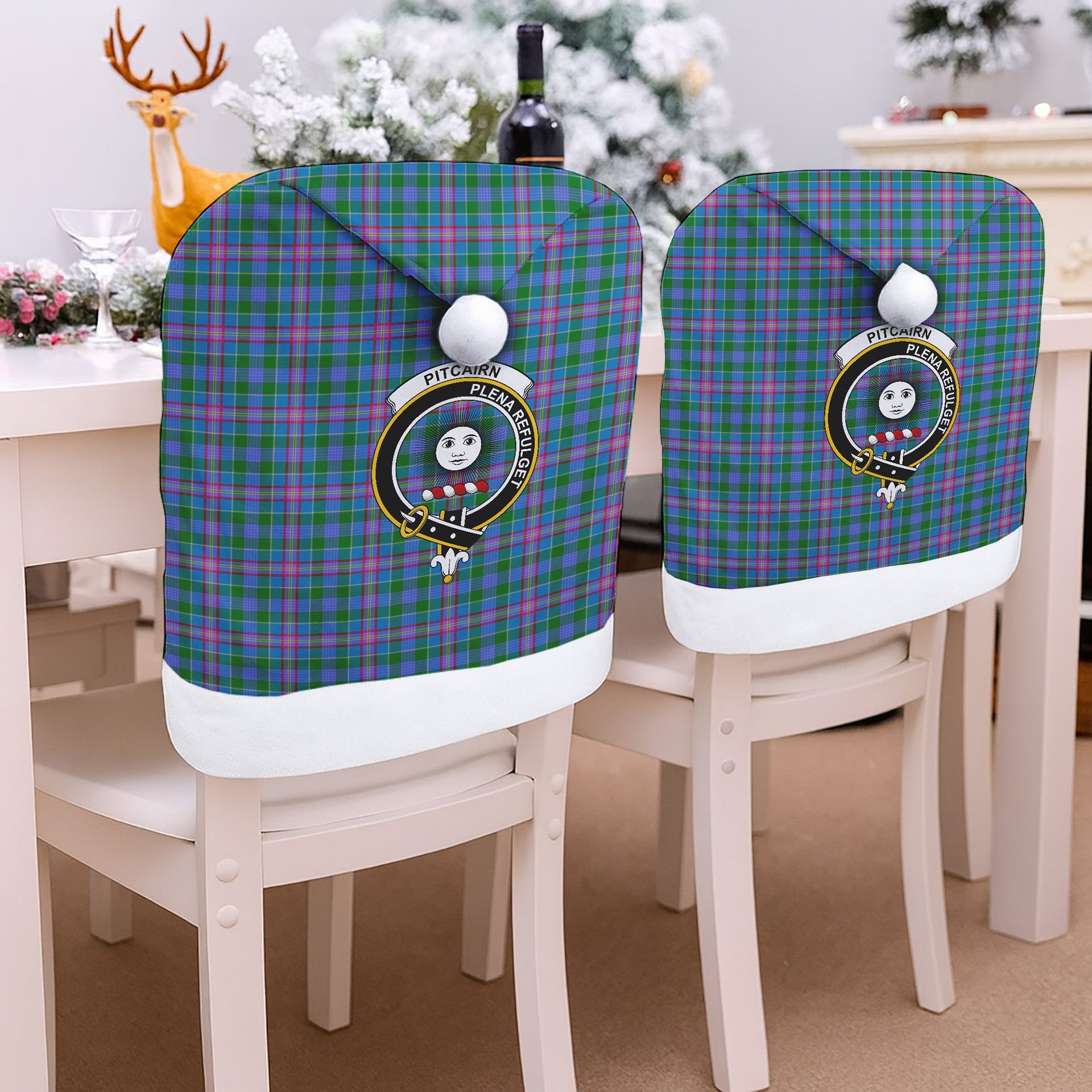 ScotsTee Shop Scottish Pitcairn Hunting Crest Tartan Santa Hat Christmas Chair Covers Decoration Table Dinner