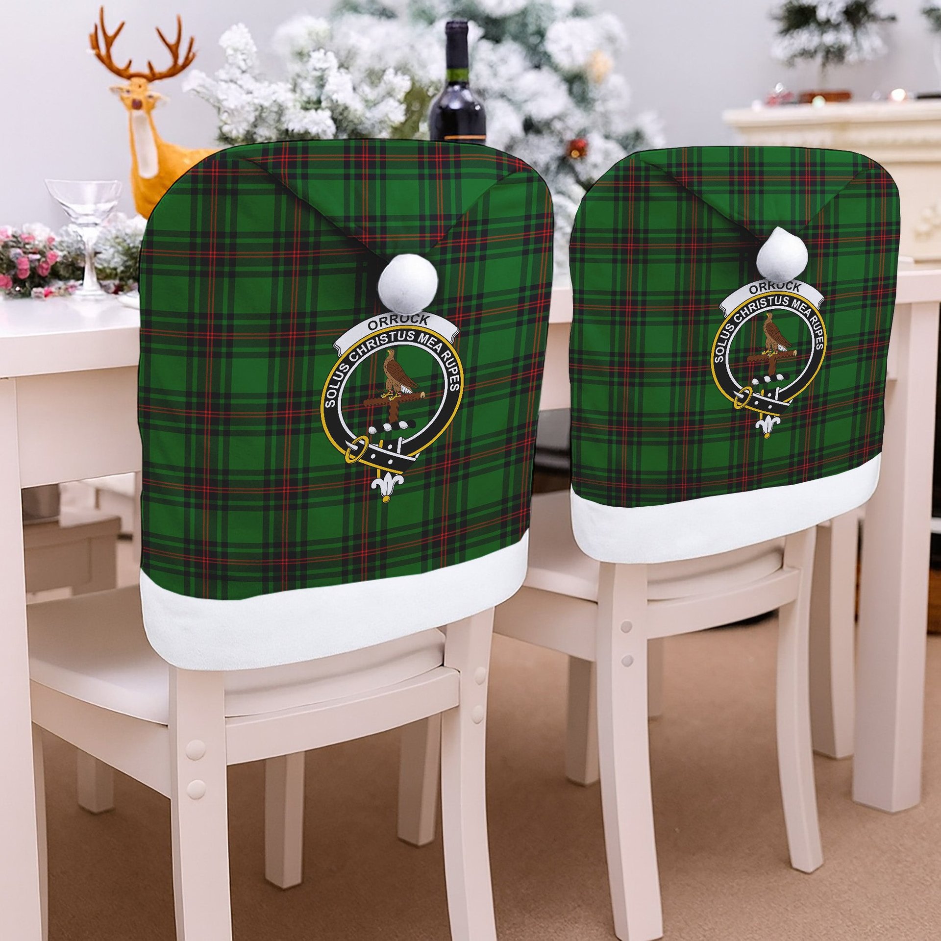 ScotsTee Shop Scottish Orrock Crest Tartan Santa Hat Christmas Chair Covers Decoration Table Dinner