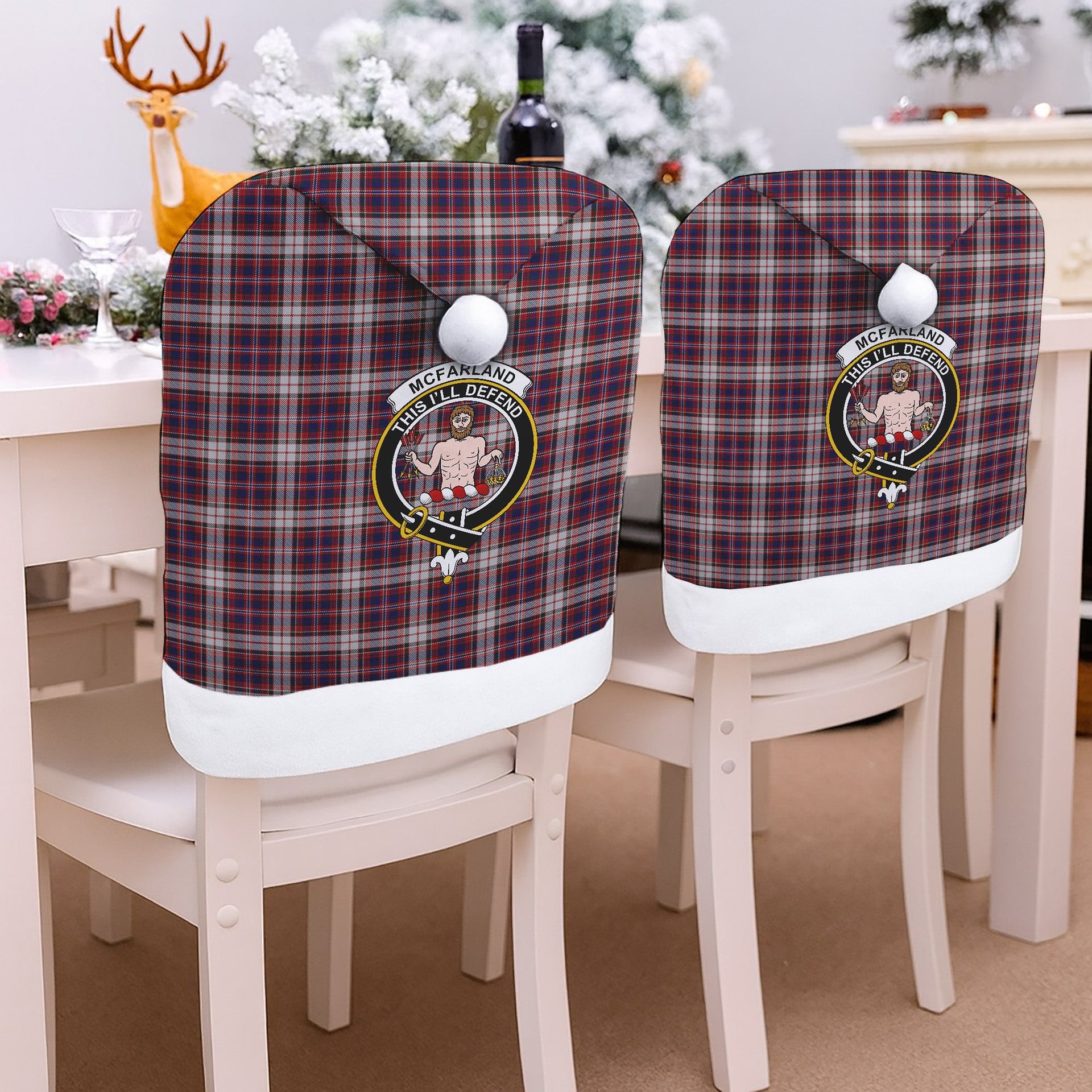 ScotsTee Shop Scottish McFarland Dress Crest Tartan Santa Hat Christmas Chair Covers Decoration Table Dinner