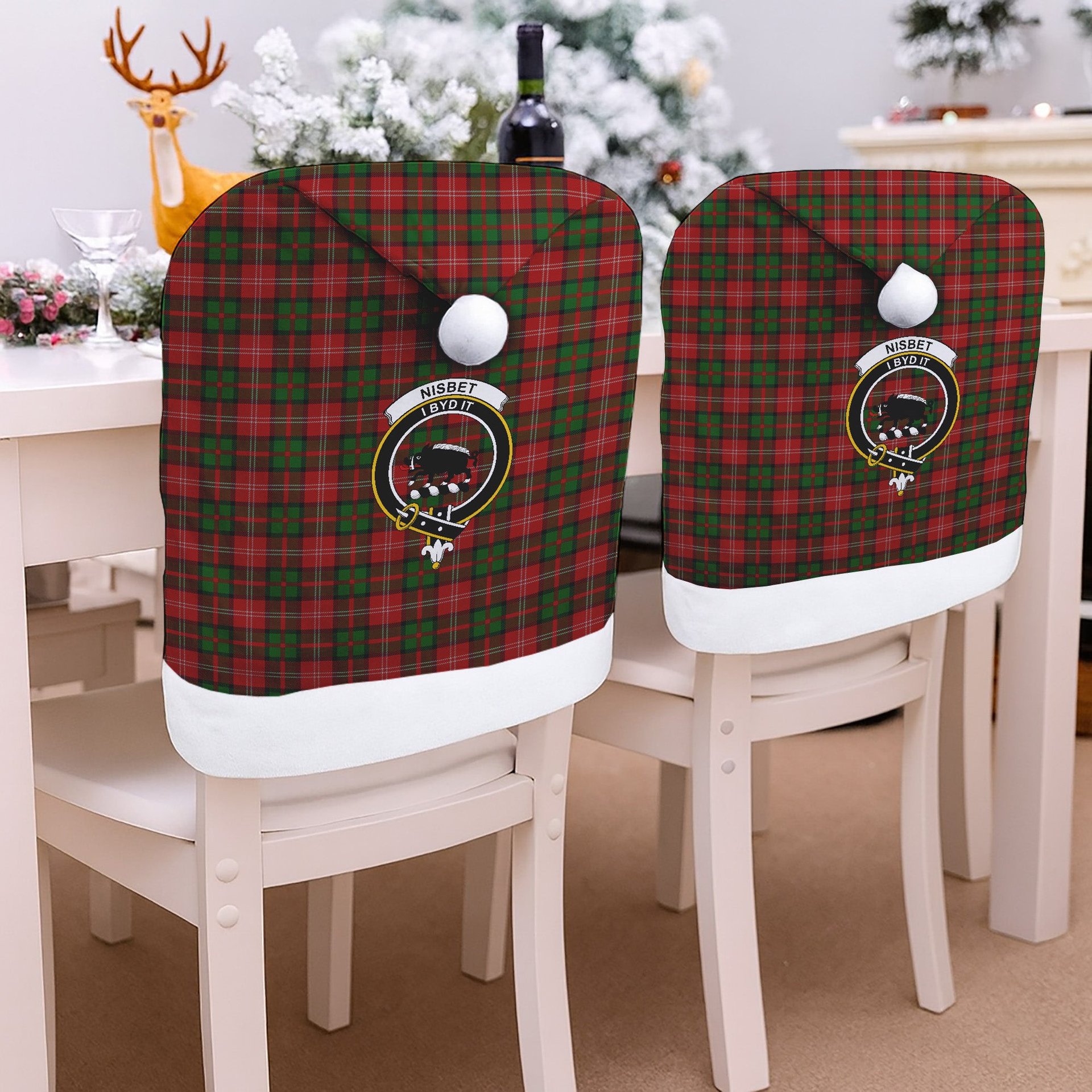 ScotsTee Shop Scottish Nisbet Crest Tartan Santa Hat Christmas Chair Covers Decoration Table Dinner