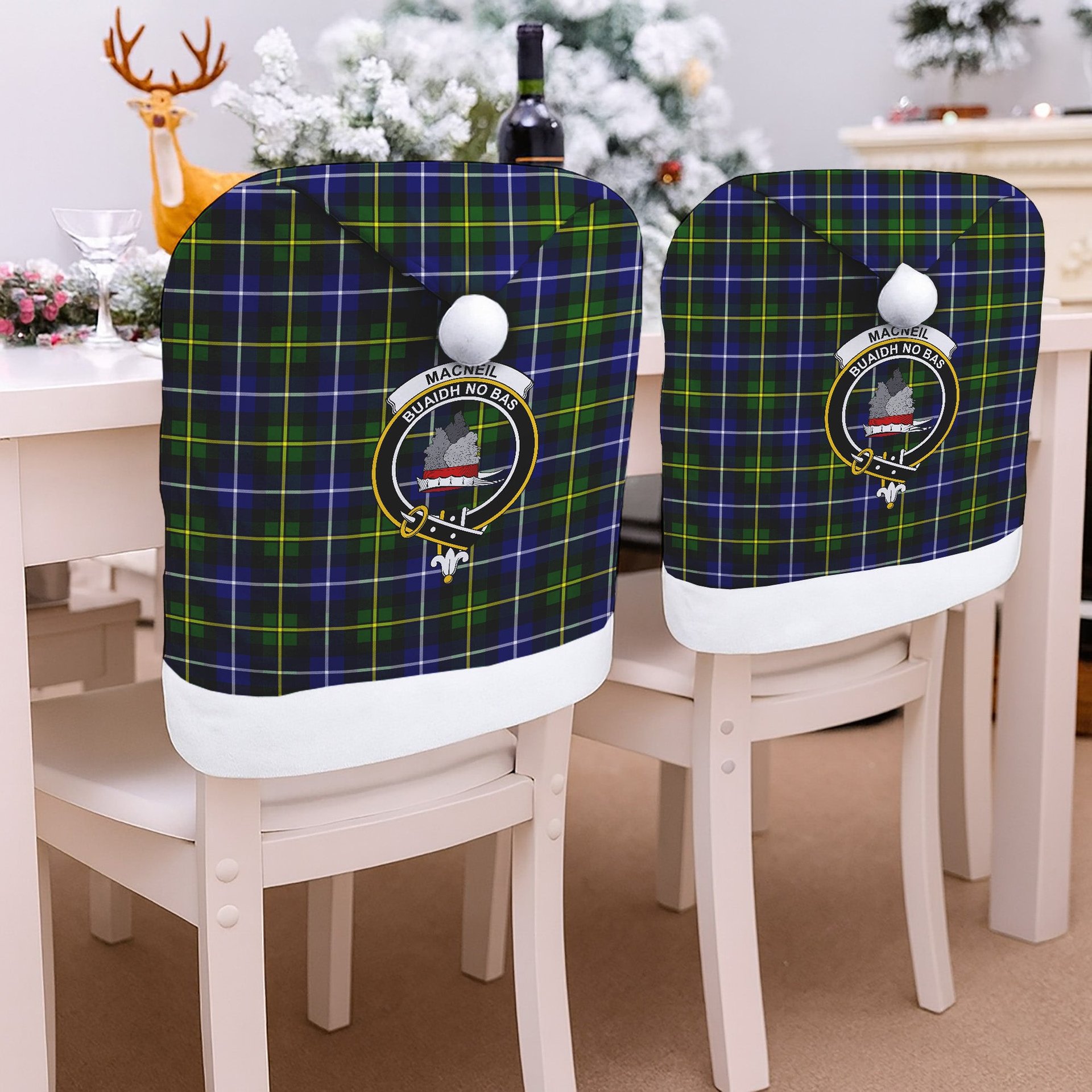 ScotsTee Shop Scottish MacNeill of Barra Modern Crest Tartan Santa Hat Christmas Chair Covers Decoration Table Dinner