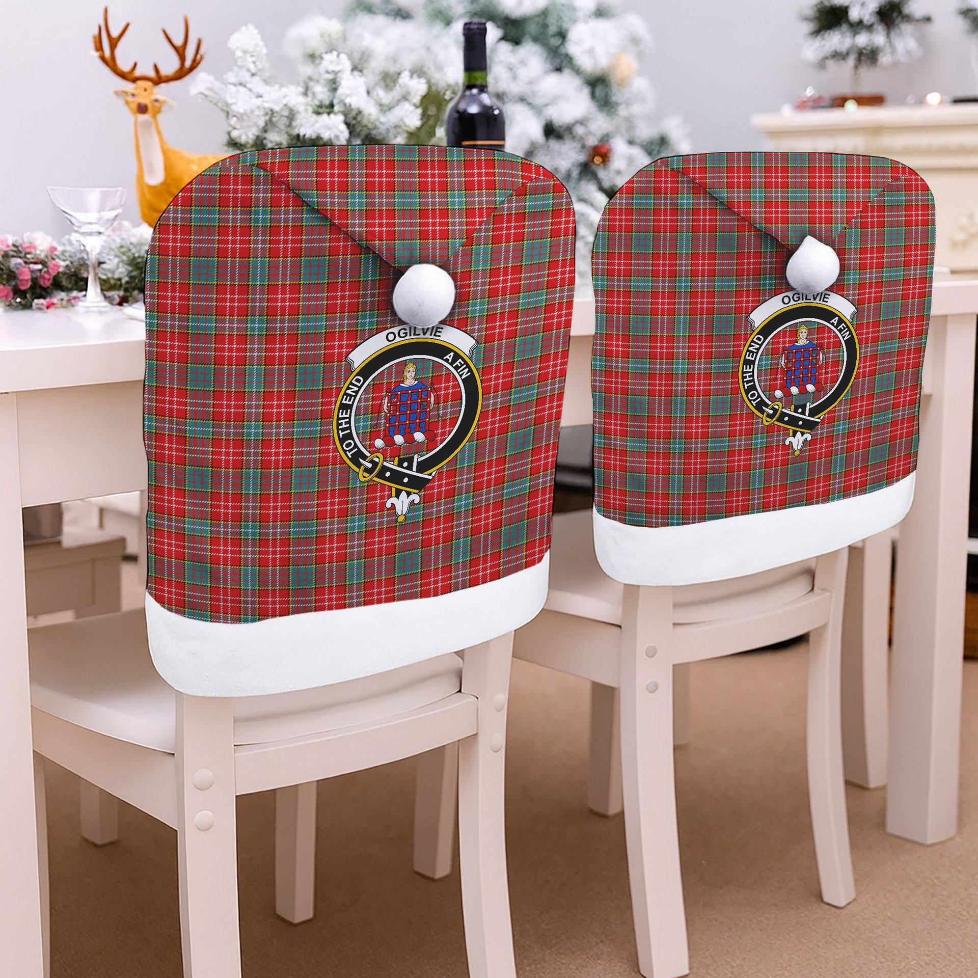 ScotsTee Shop Scottish Ogilvie (Ogilvy) Modern Crest Tartan Santa Hat Christmas Chair Covers Decoration Table Dinner