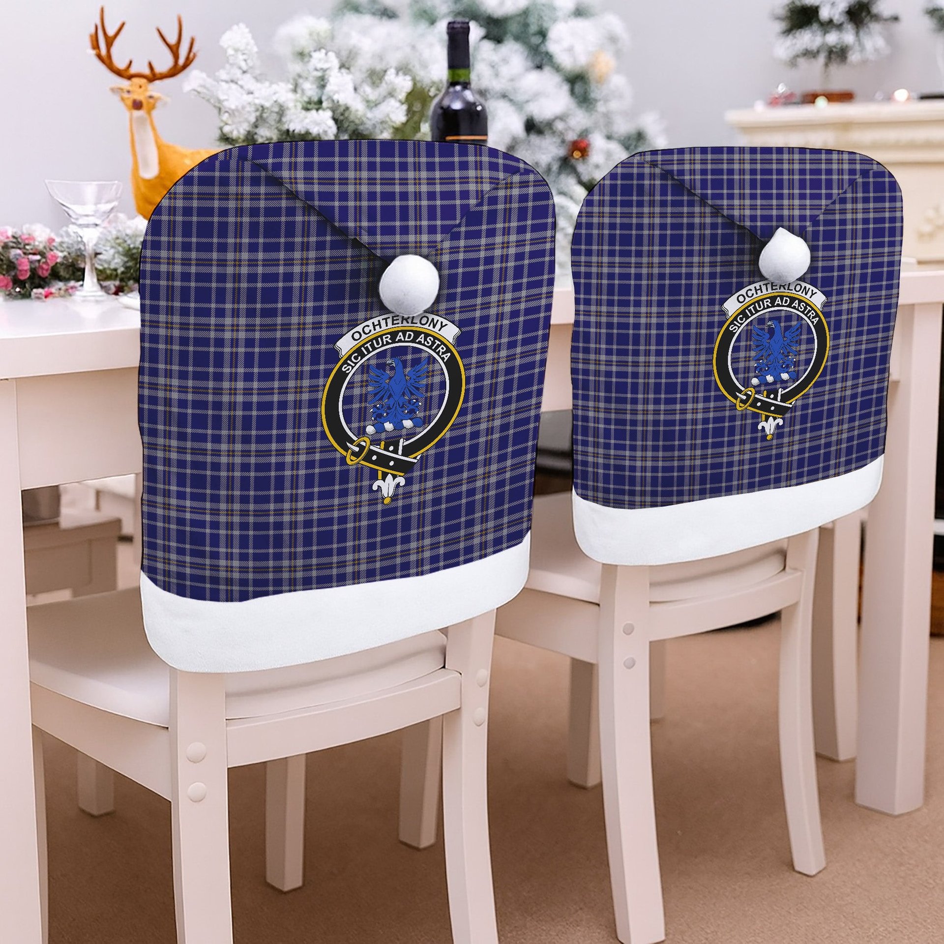 ScotsTee Shop Scottish Ochterlony SC Crest Tartan Santa Hat Christmas Chair Covers Decoration Table Dinner