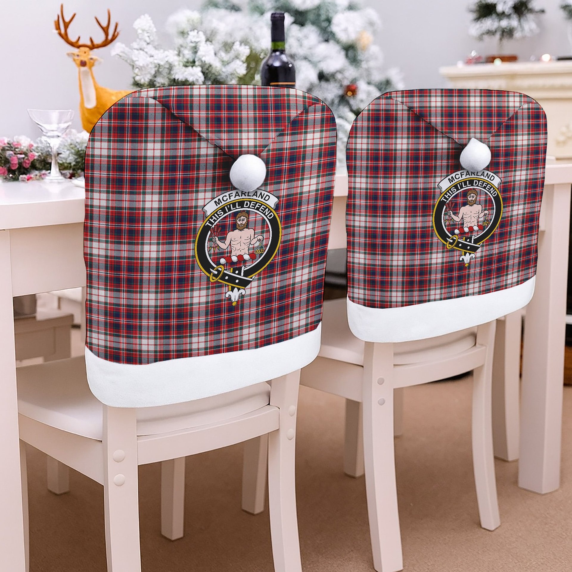 ScotsTee Shop Scottish McFarland Dress Modern Crest Tartan Santa Hat Christmas Chair Covers Decoration Table Dinner