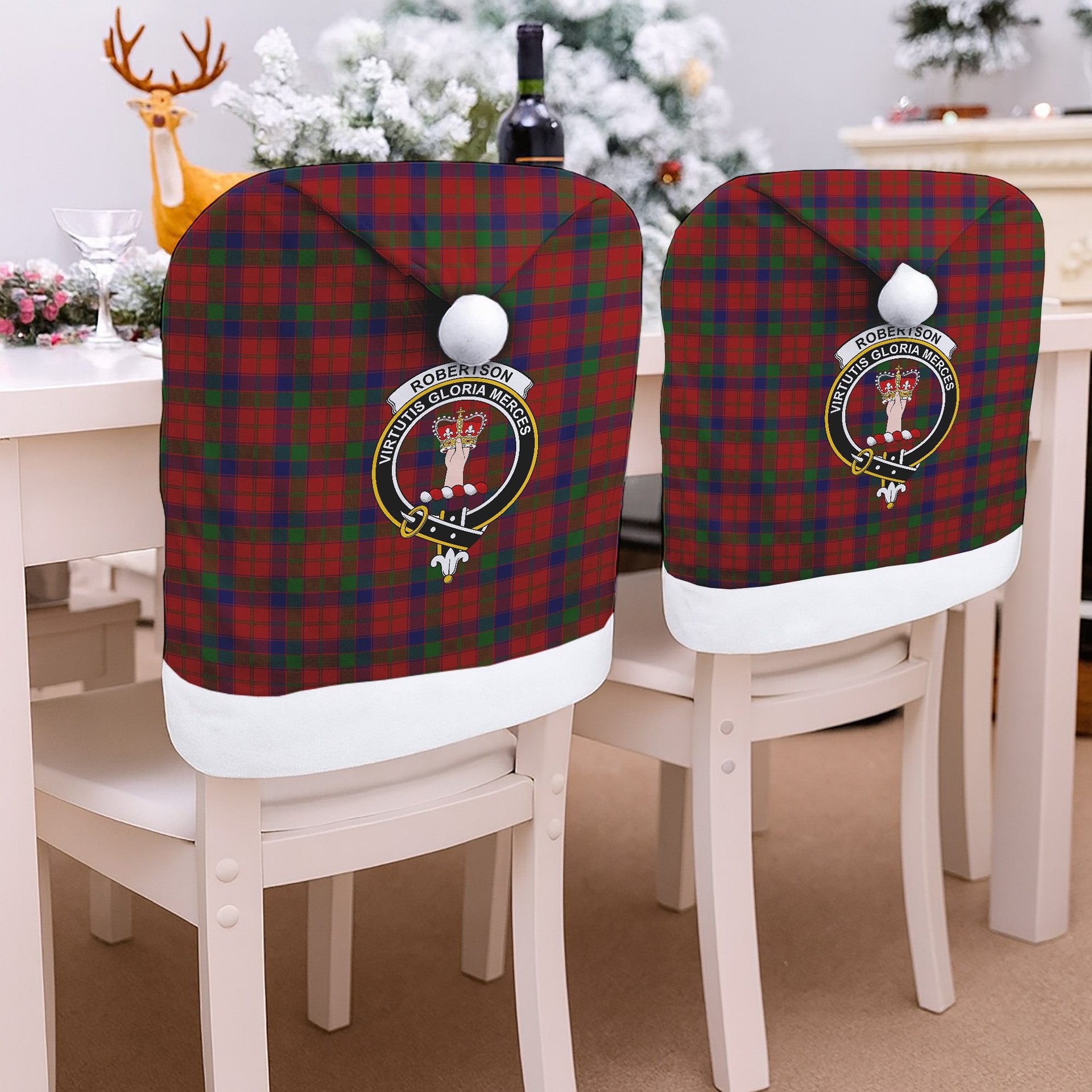 ScotsTee Shop Scottish Robertson Crest Tartan Santa Hat Christmas Chair Covers Decoration Table Dinner