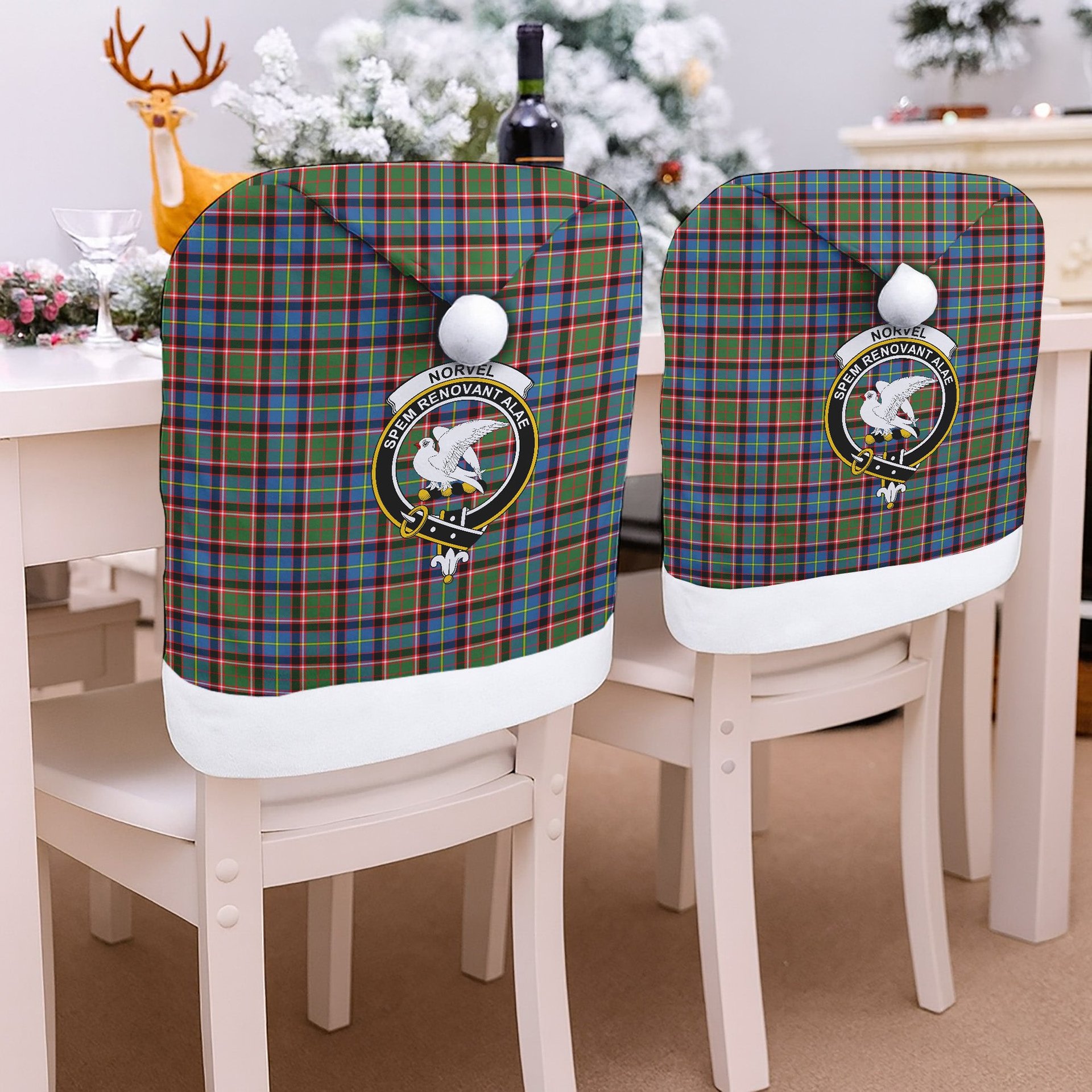 ScotsTee Shop Scottish Norvel Crest Tartan Santa Hat Christmas Chair Covers Decoration Table Dinner