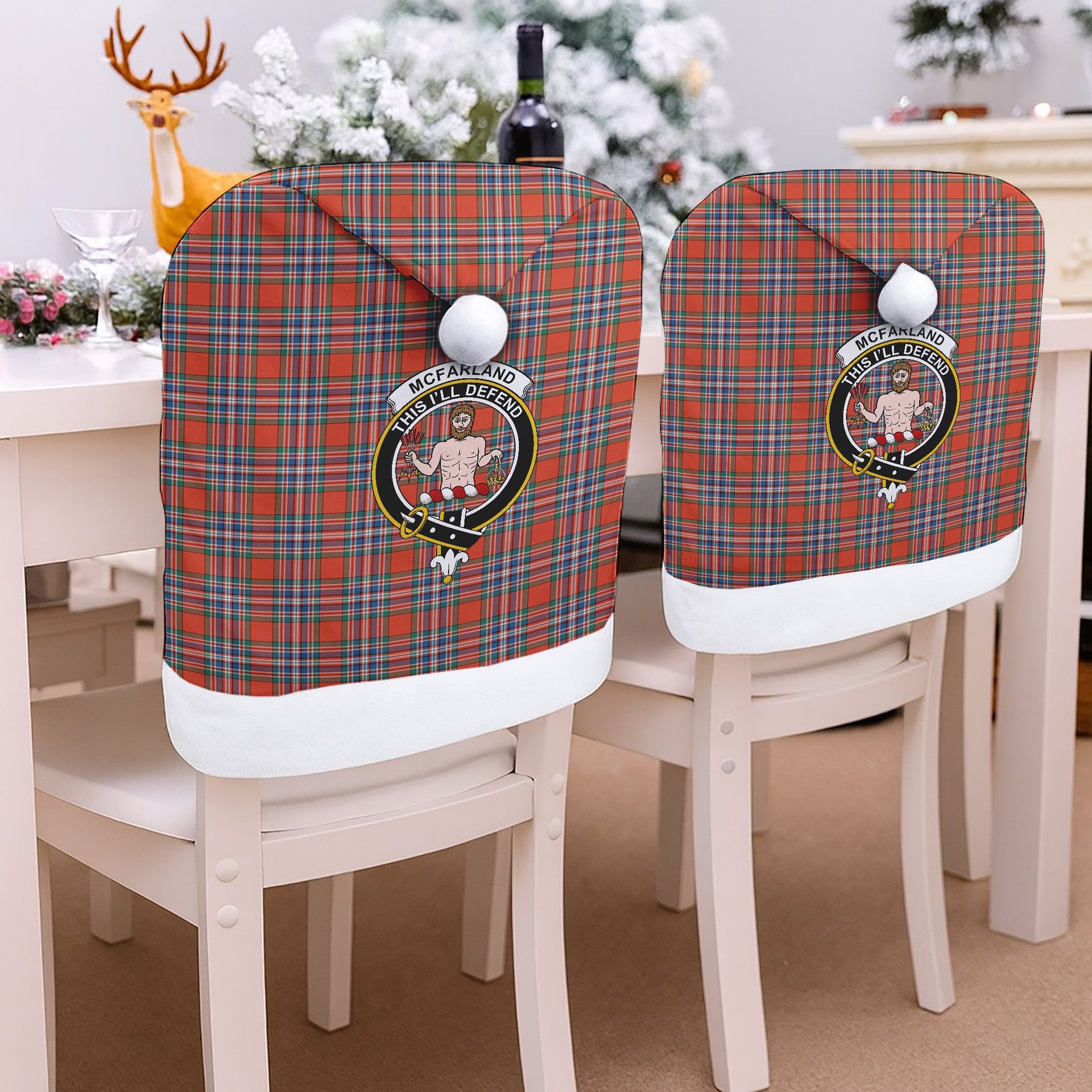 ScotsTee Shop Scottish McFarland Ancient Crest Tartan Santa Hat Christmas Chair Covers Decoration Table Dinner