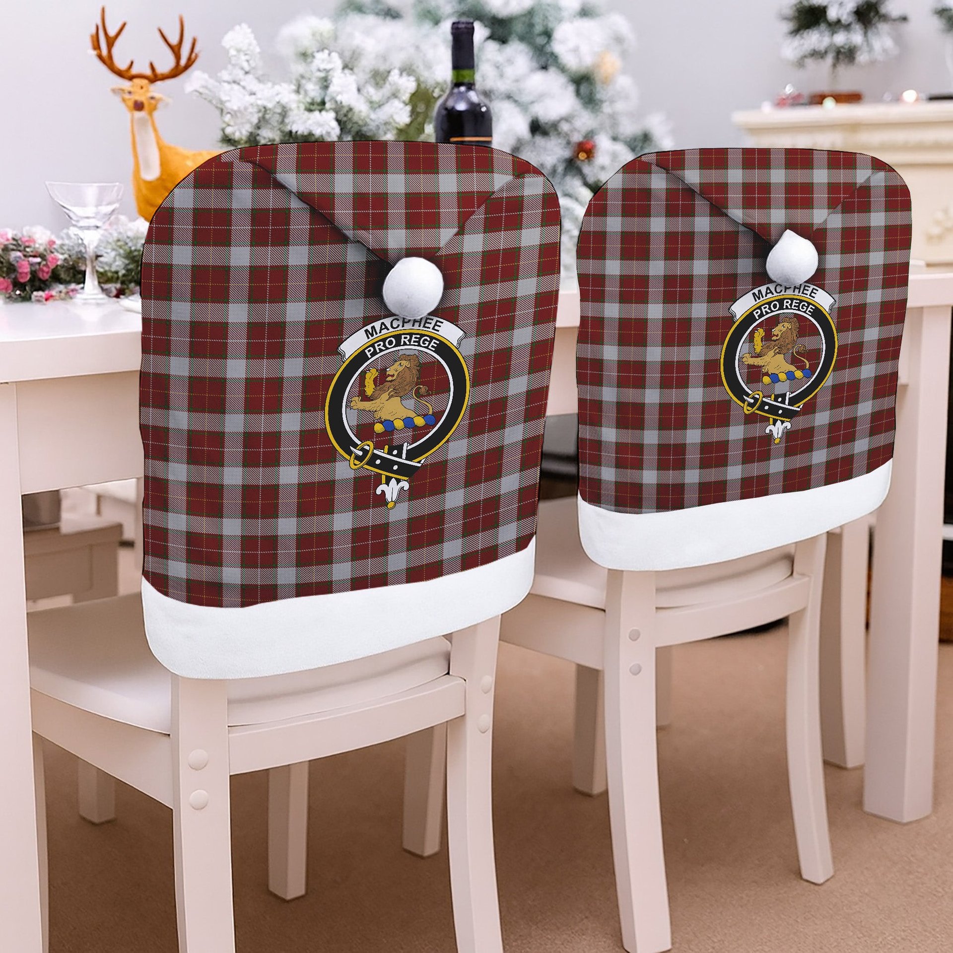 ScotsTee Shop Scottish MacPhee Dress Crest Tartan Santa Hat Christmas Chair Covers Decoration Table Dinner
