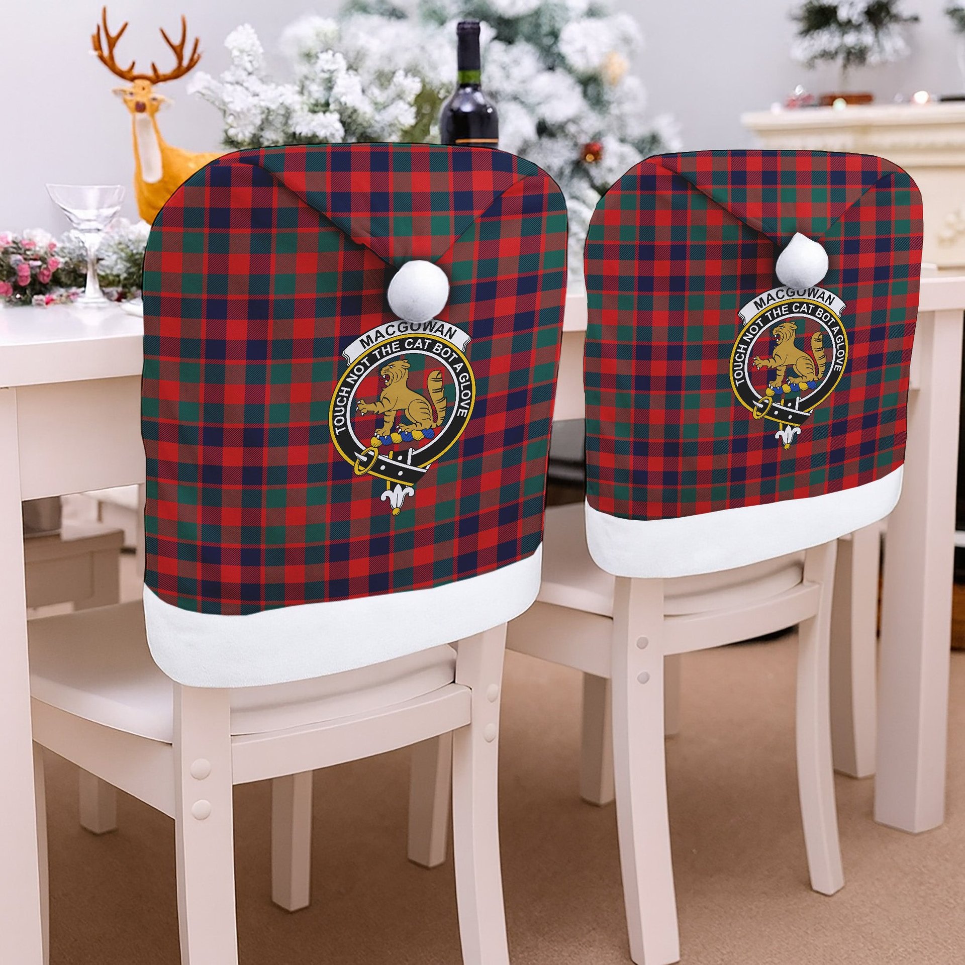 ScotsTee Shop Scottish MacGowan Modern Crest Tartan Santa Hat Christmas Chair Covers Decoration Table Dinner