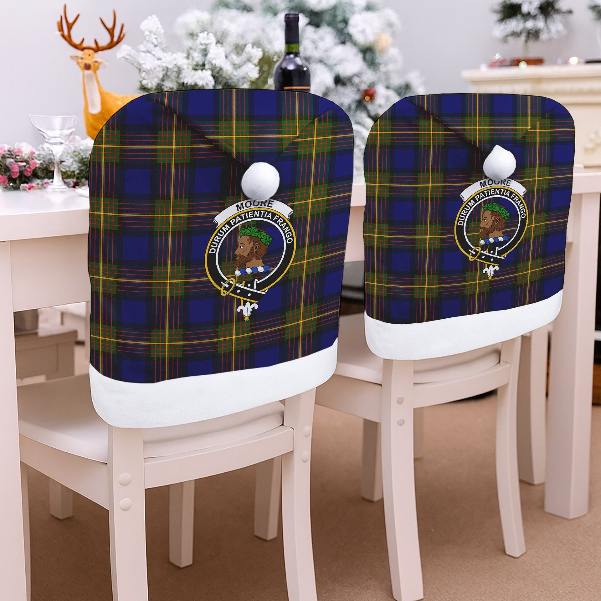 ScotsTee Shop Scottish Moore Crest Tartan Santa Hat Christmas Chair Covers Decoration Table Dinner