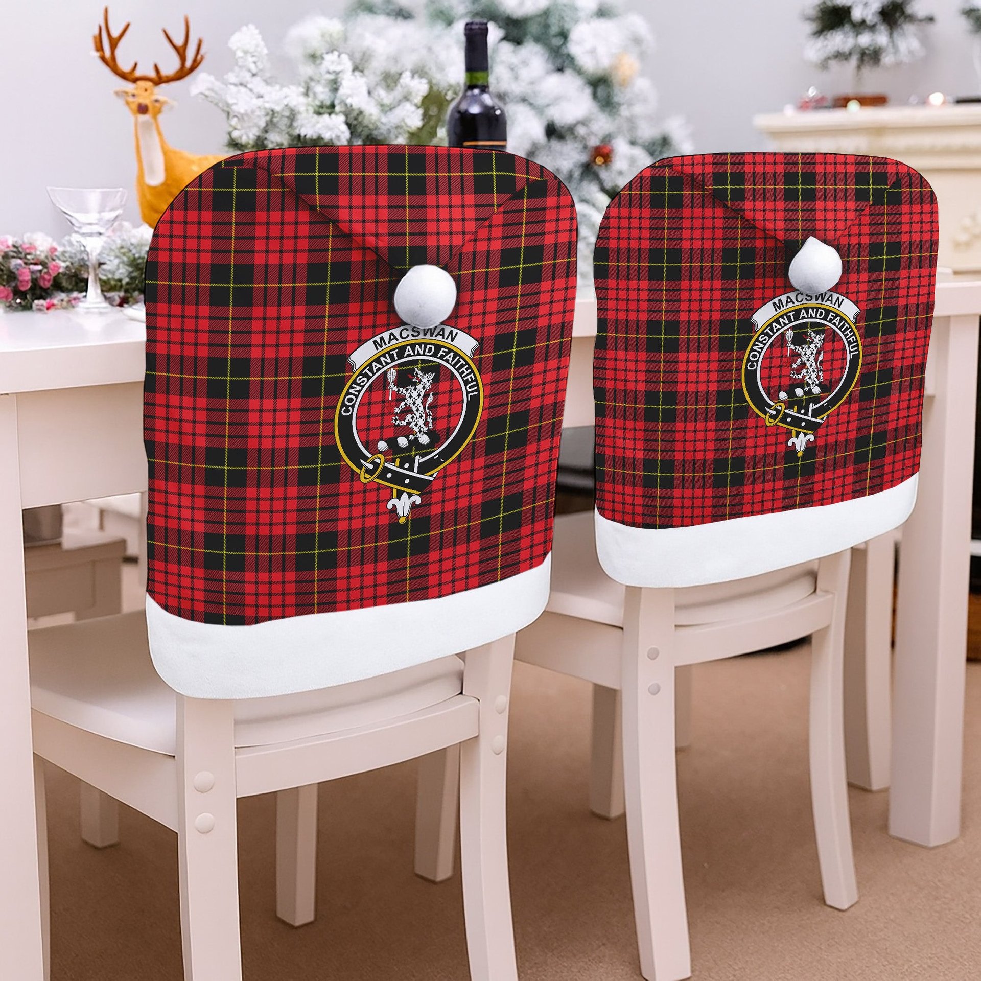 ScotsTee Shop Scottish MacSwan Modern Crest Tartan Santa Hat Christmas Chair Covers Decoration Table Dinner