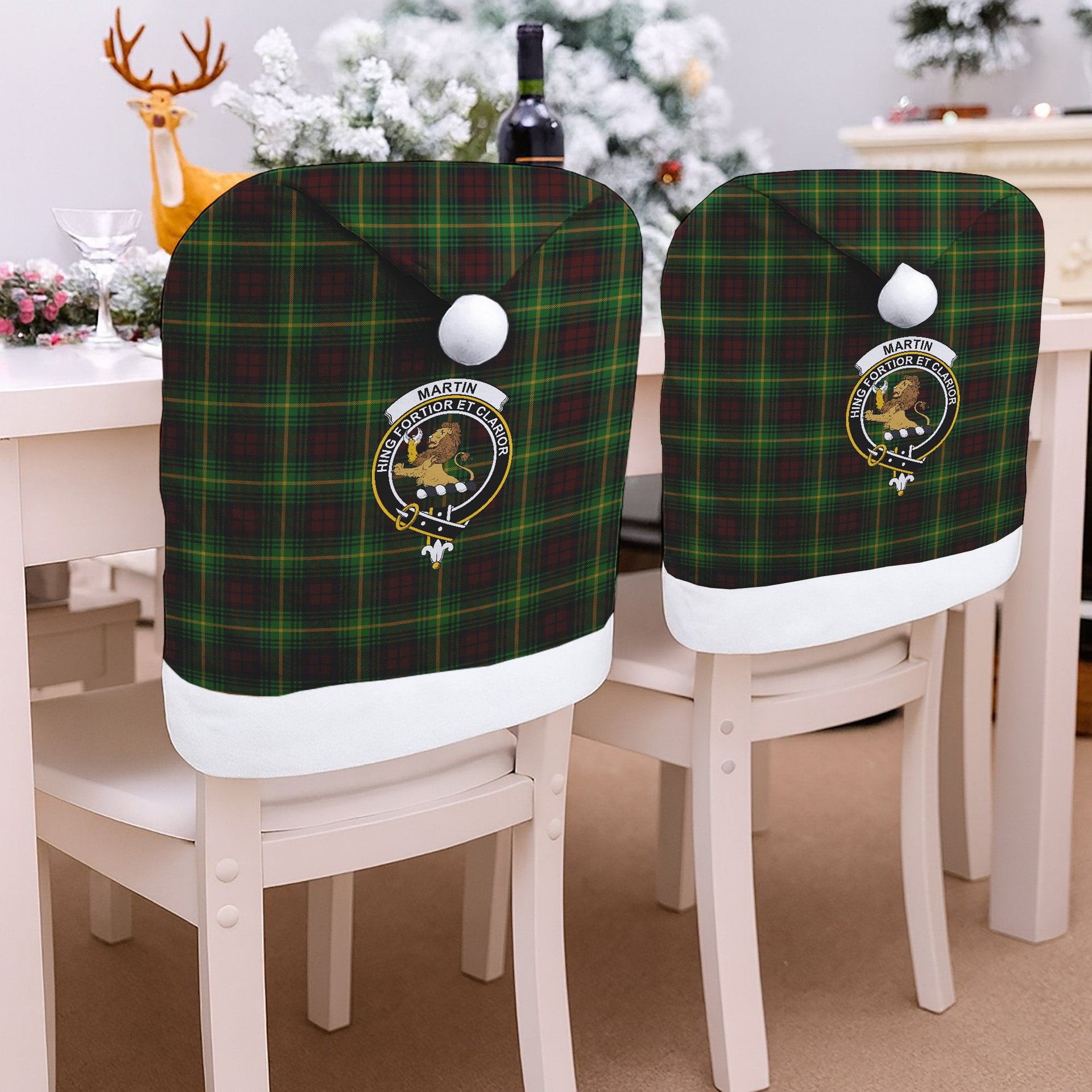 ScotsTee Shop Scottish Martin Crest Tartan Santa Hat Christmas Chair Covers Decoration Table Dinner