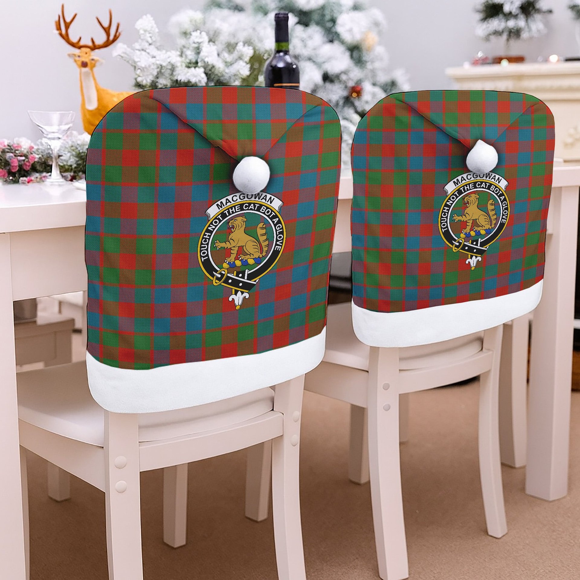 ScotsTee Shop Scottish MacGowan Ancient Crest Tartan Santa Hat Christmas Chair Covers Decoration Table Dinner
