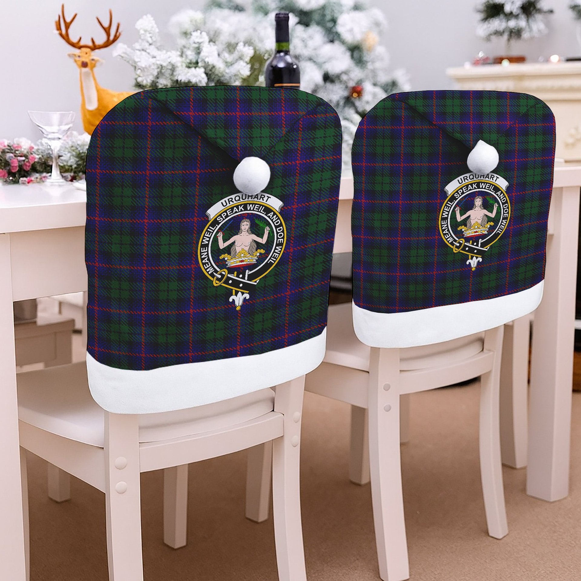 ScotsTee Shop Scottish Urquhart Crest Tartan Santa Hat Christmas Chair Covers Decoration Table Dinner