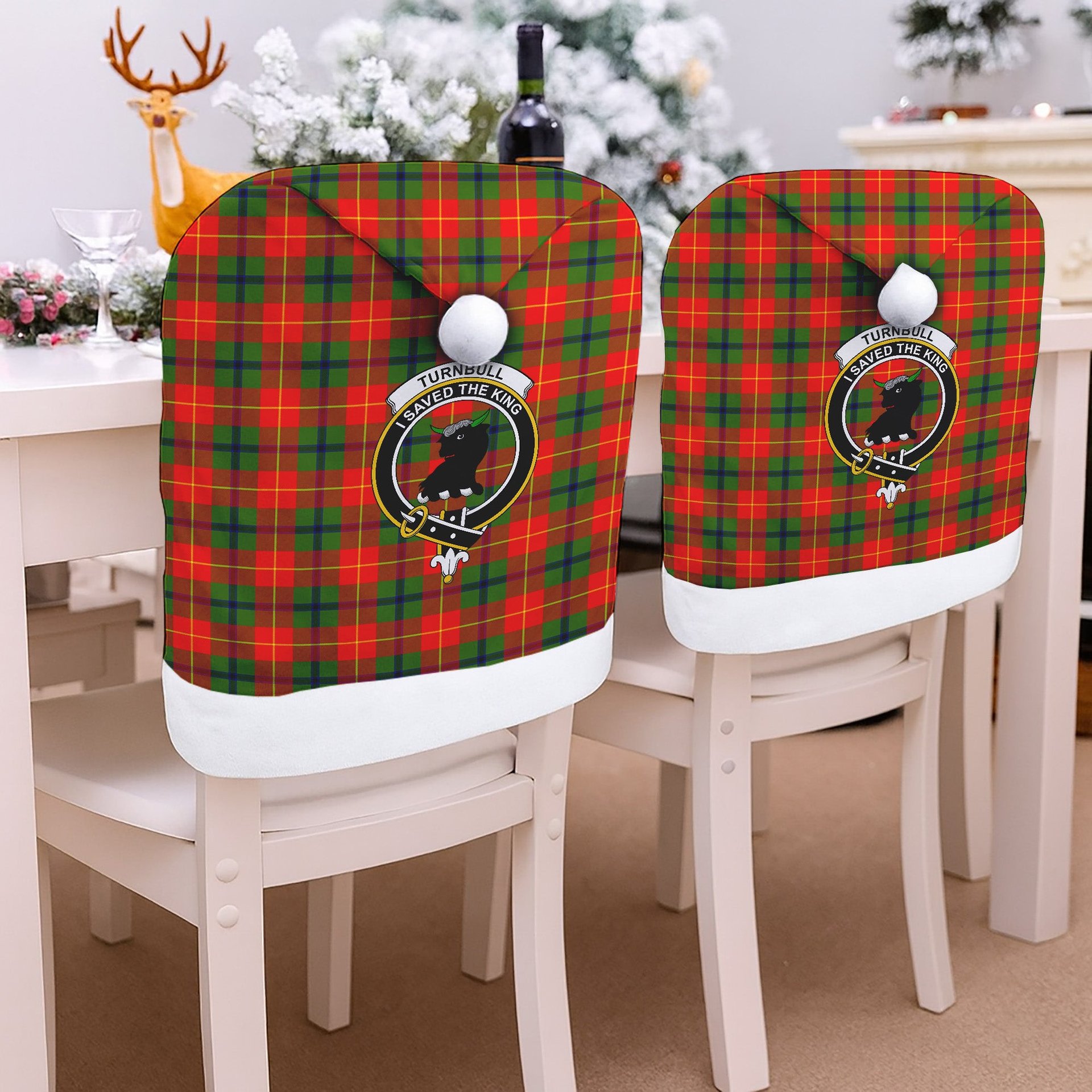 ScotsTee Shop Scottish Turnbull SC Crest Tartan Santa Hat Christmas Chair Covers Decoration Table Dinner