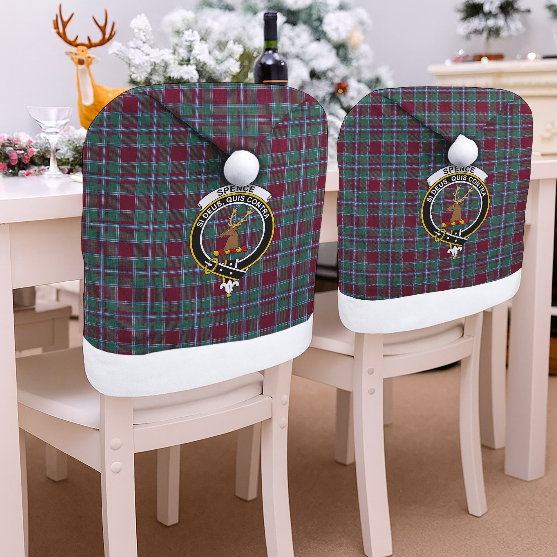 ScotsTee Shop Scottish Spence Crest Tartan Santa Hat Christmas Chair Covers Decoration Table Dinner