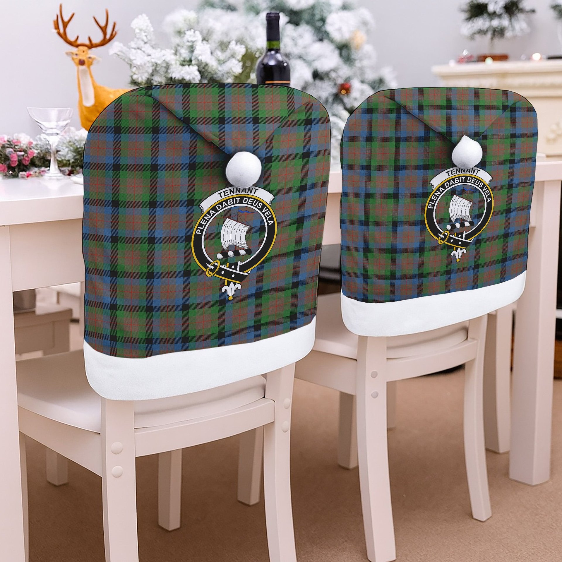 ScotsTee Shop Scottish Tennant Ancient Crest Tartan Santa Hat Christmas Chair Covers Decoration Table Dinner