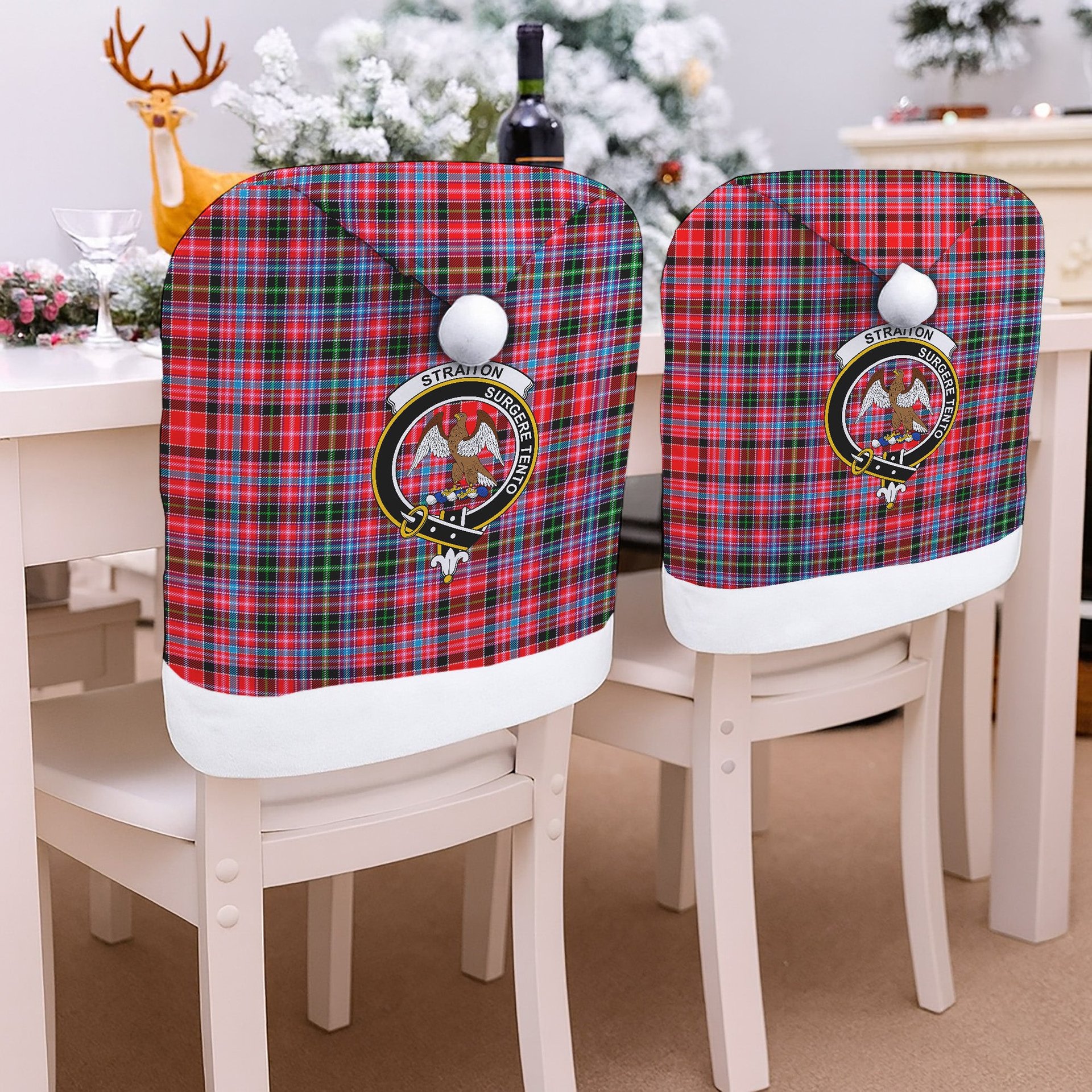 ScotsTee Shop Scottish Straiton Crest Tartan Santa Hat Christmas Chair Covers Decoration Table Dinner