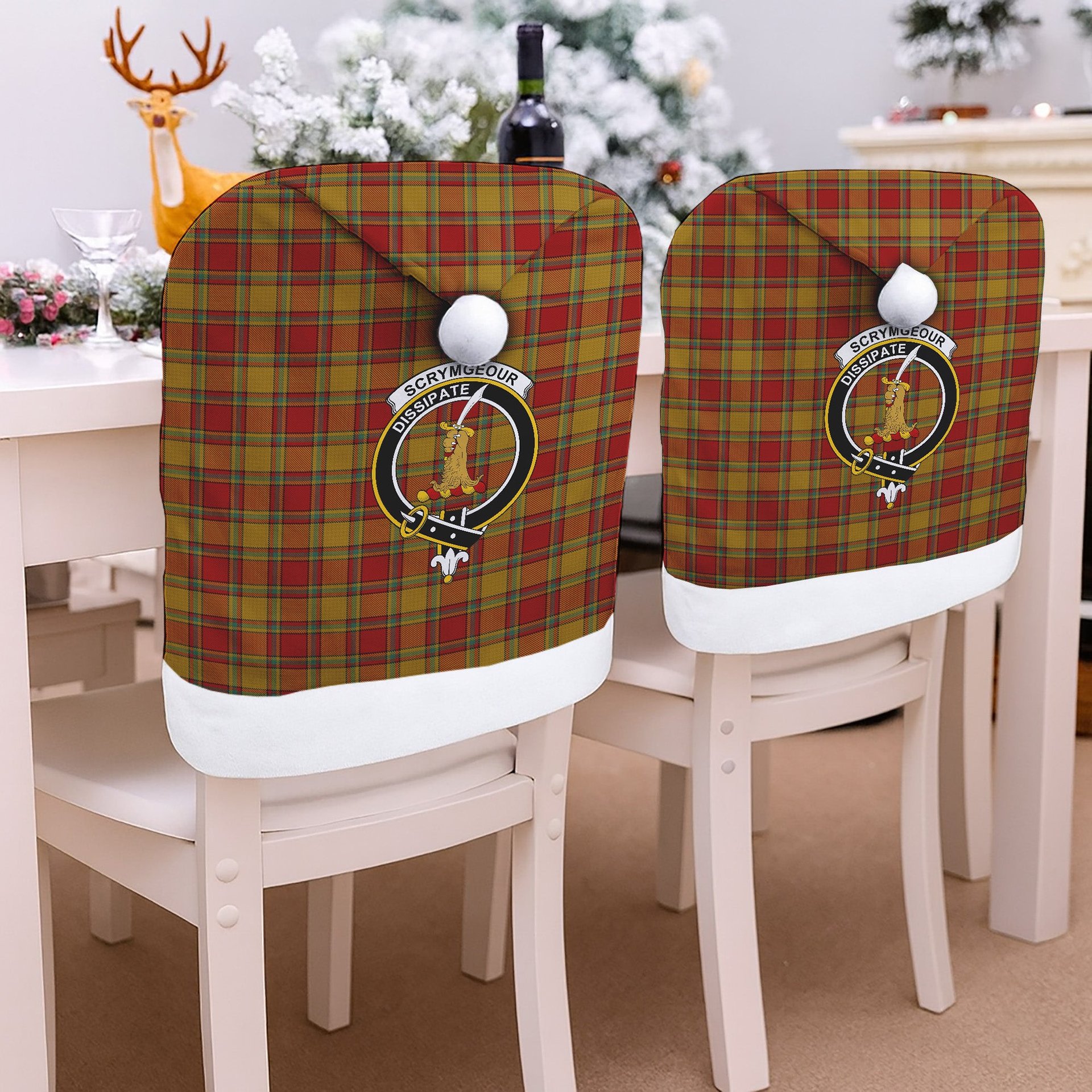 ScotsTee Shop Scottish Scrymgeour Crest Tartan Santa Hat Christmas Chair Covers Decoration Table Dinner