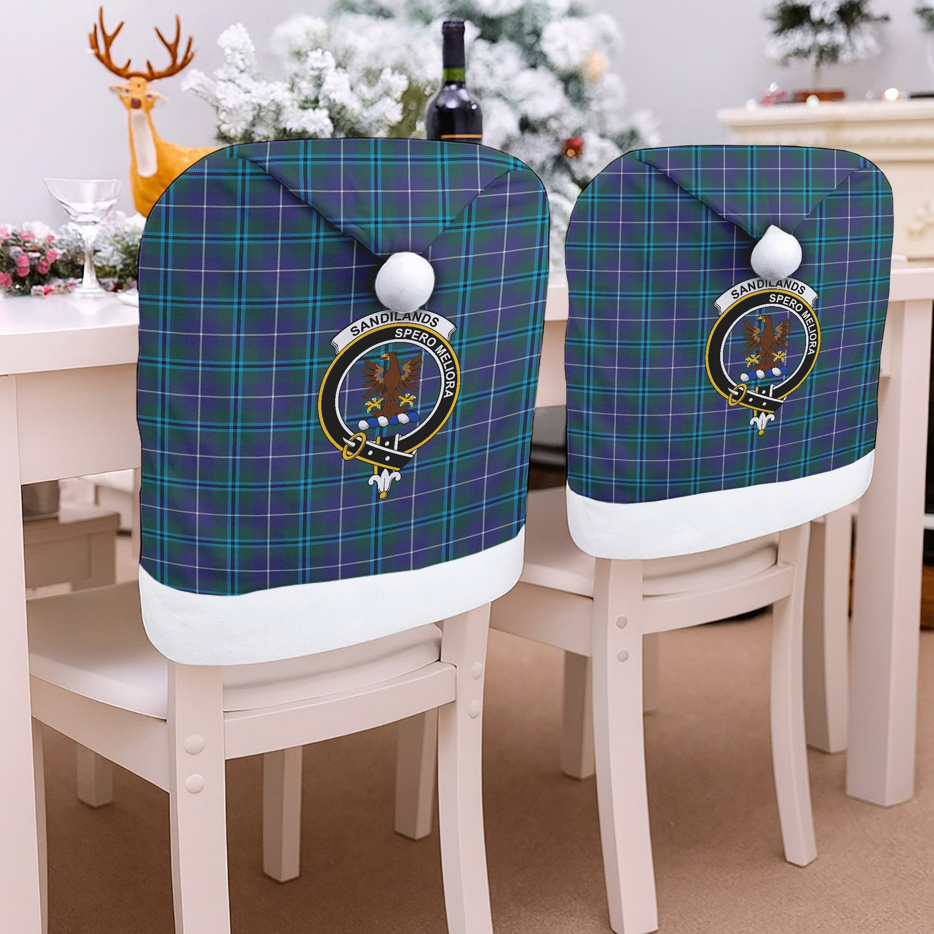 ScotsTee Shop Scottish Sandilands Crest Tartan Santa Hat Christmas Chair Covers Decoration Table Dinner