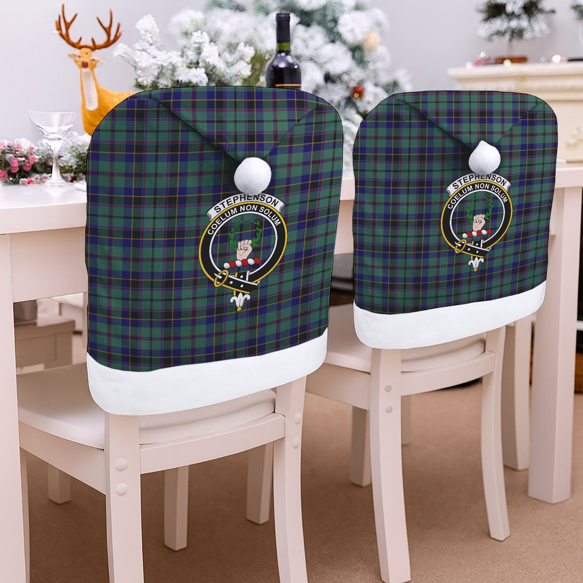 ScotsTee Shop Scottish Stephenson Crest Tartan Santa Hat Christmas Chair Covers Decoration Table Dinner