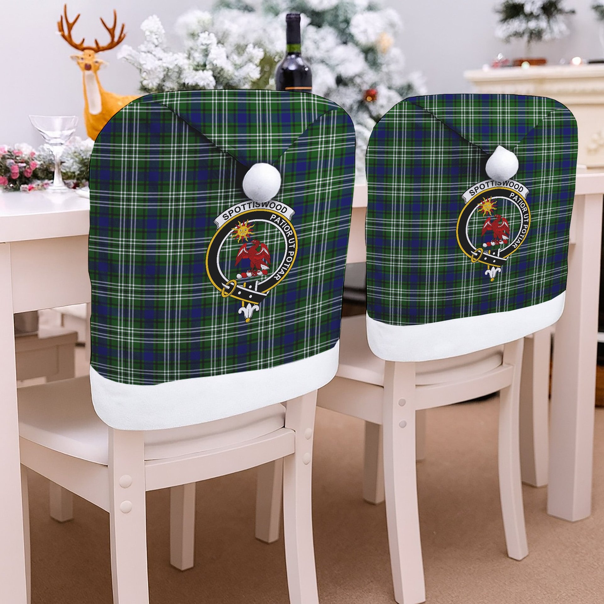 ScotsTee Shop Scottish Spottiswood Crest Tartan Santa Hat Christmas Chair Covers Decoration Table Dinner