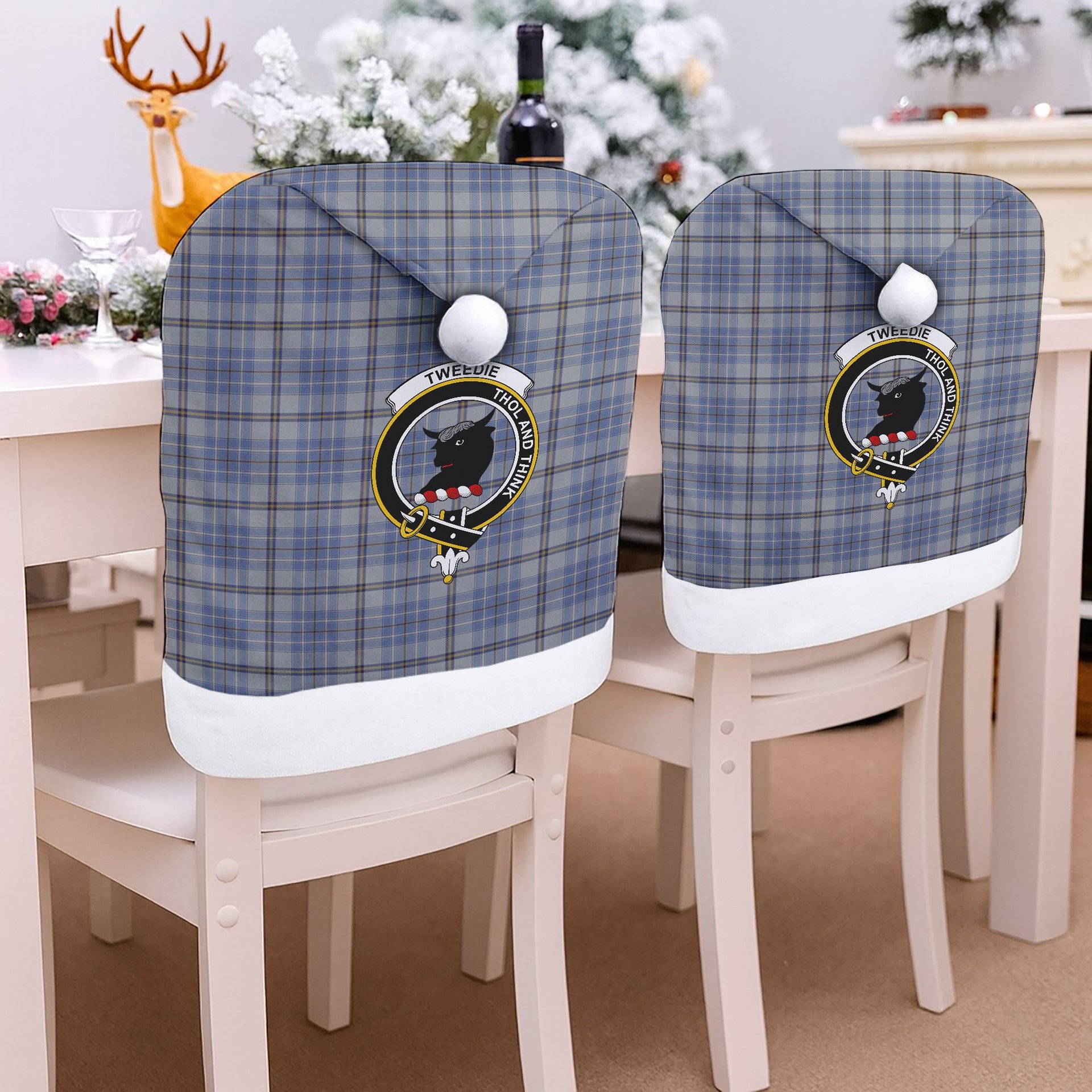 ScotsTee Shop Scottish Tweedie Crest Tartan Santa Hat Christmas Chair Covers Decoration Table Dinner