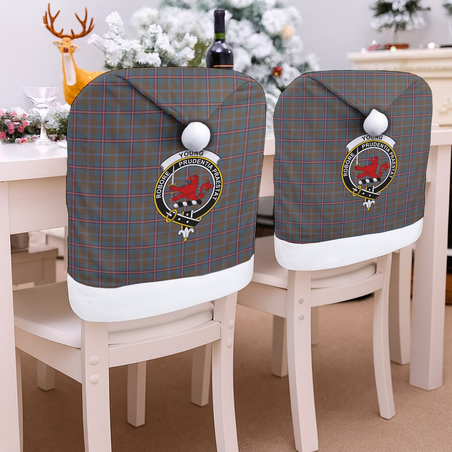 ScotsTee Shop Scottish Young Weathered Clan Crest Tartan Santa Hat Christmas Chair Covers Decoration Table Dinner