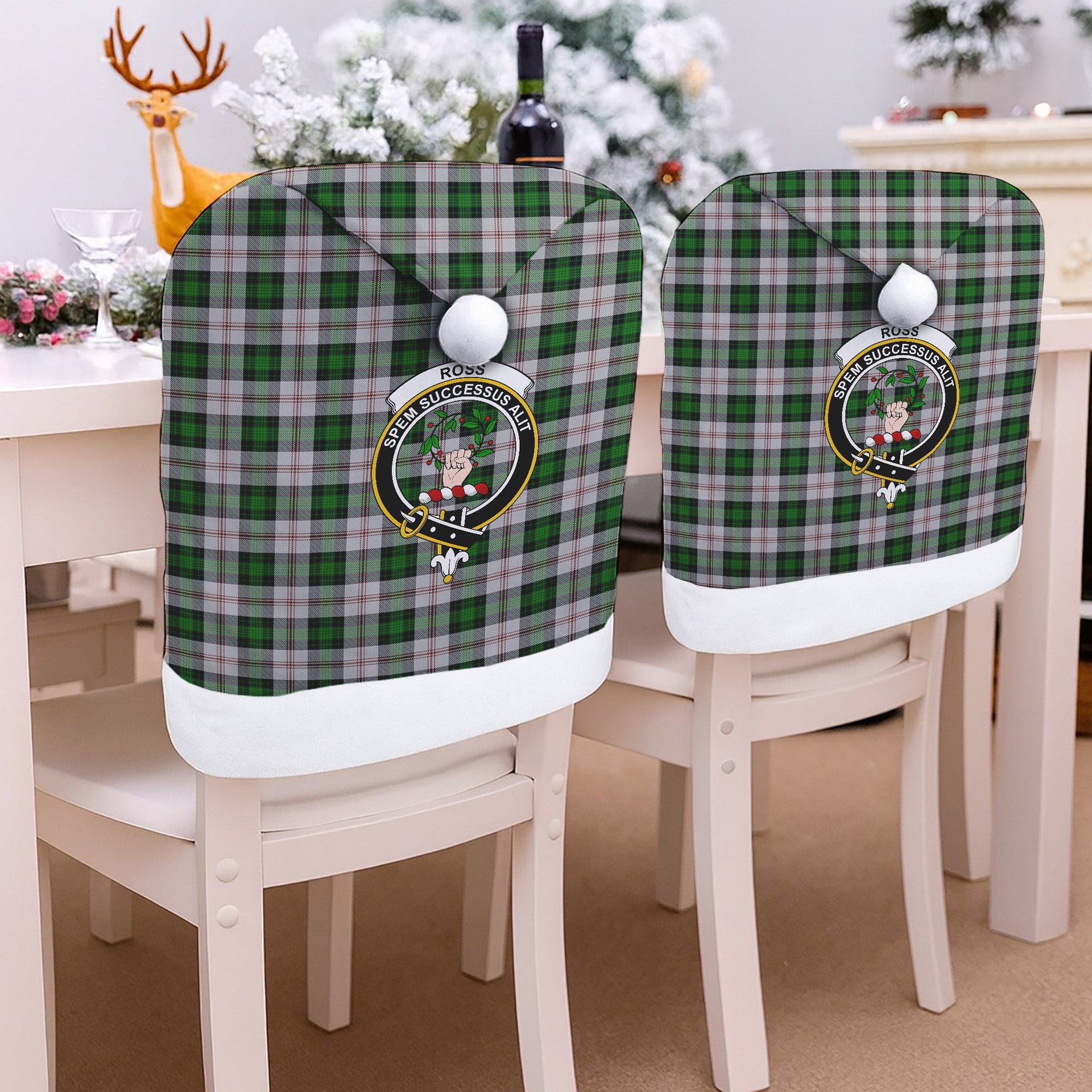 ScotsTee Shop Scottish Ross Arisaid Crest Tartan Santa Hat Christmas Chair Covers Decoration Table Dinner
