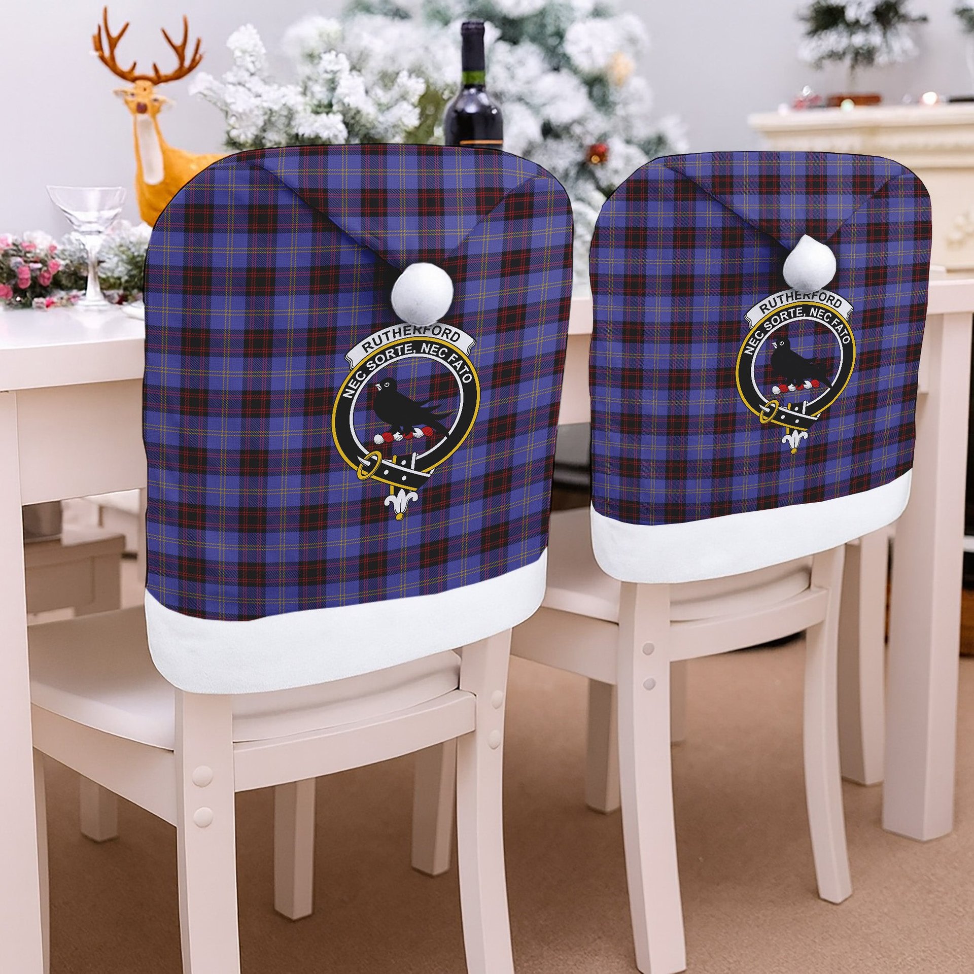 ScotsTee Shop Scottish Rutherford Crest Tartan Santa Hat Christmas Chair Covers Decoration Table Dinner