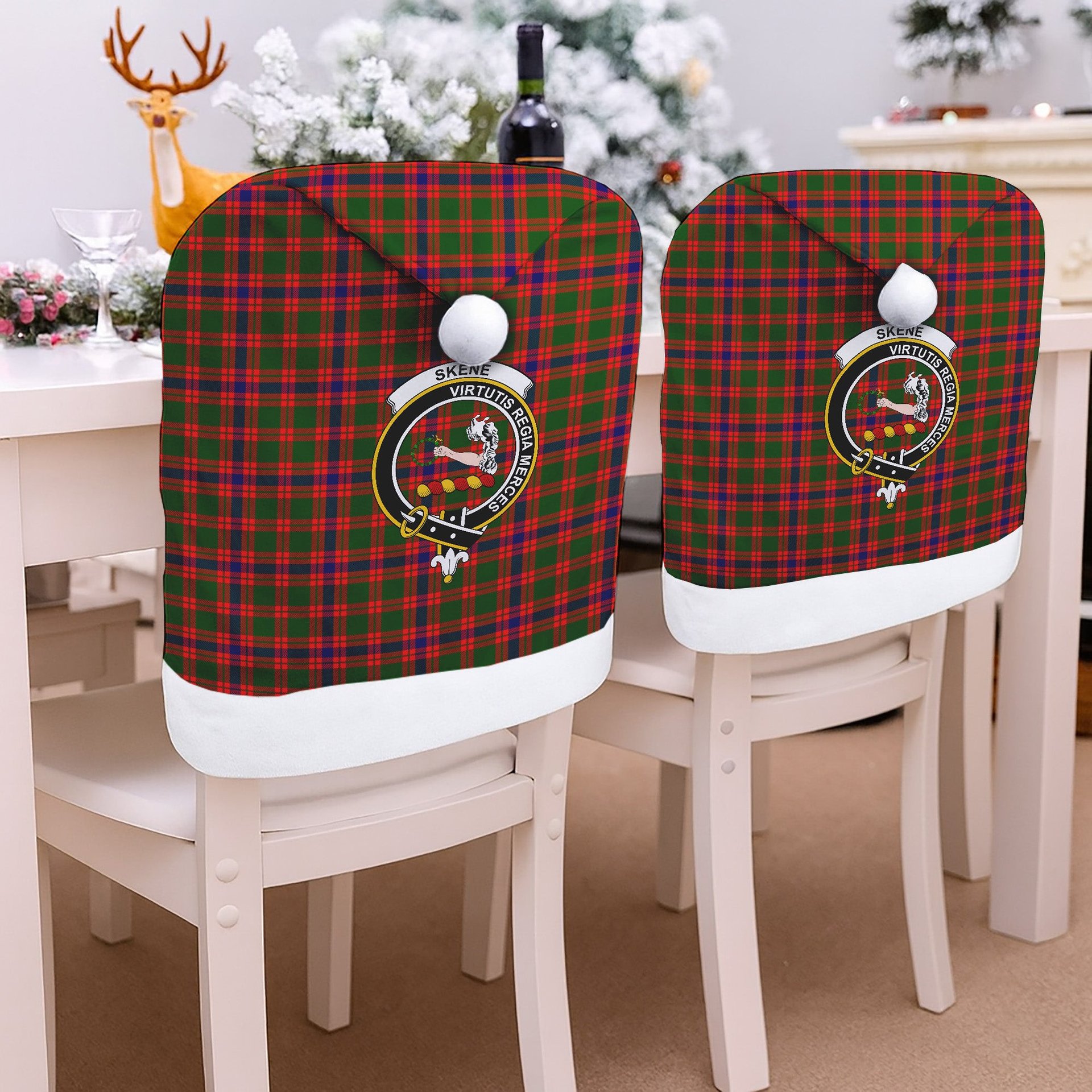 ScotsTee Shop Scottish Skene SC Crest Tartan Santa Hat Christmas Chair Covers Decoration Table Dinner