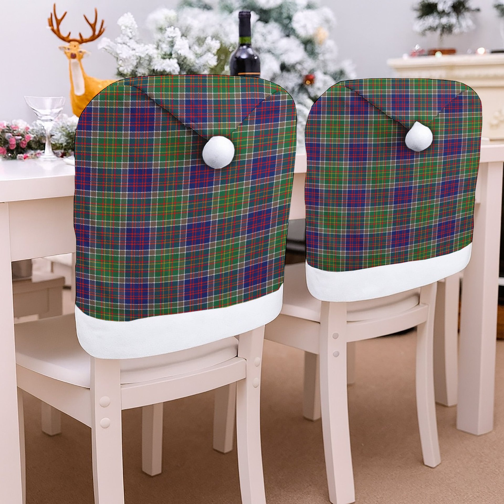 ScotsTee Shop Scottish Bowie Modern Tartan Santa Hat Christmas Chair Covers Decoration Table Dinner