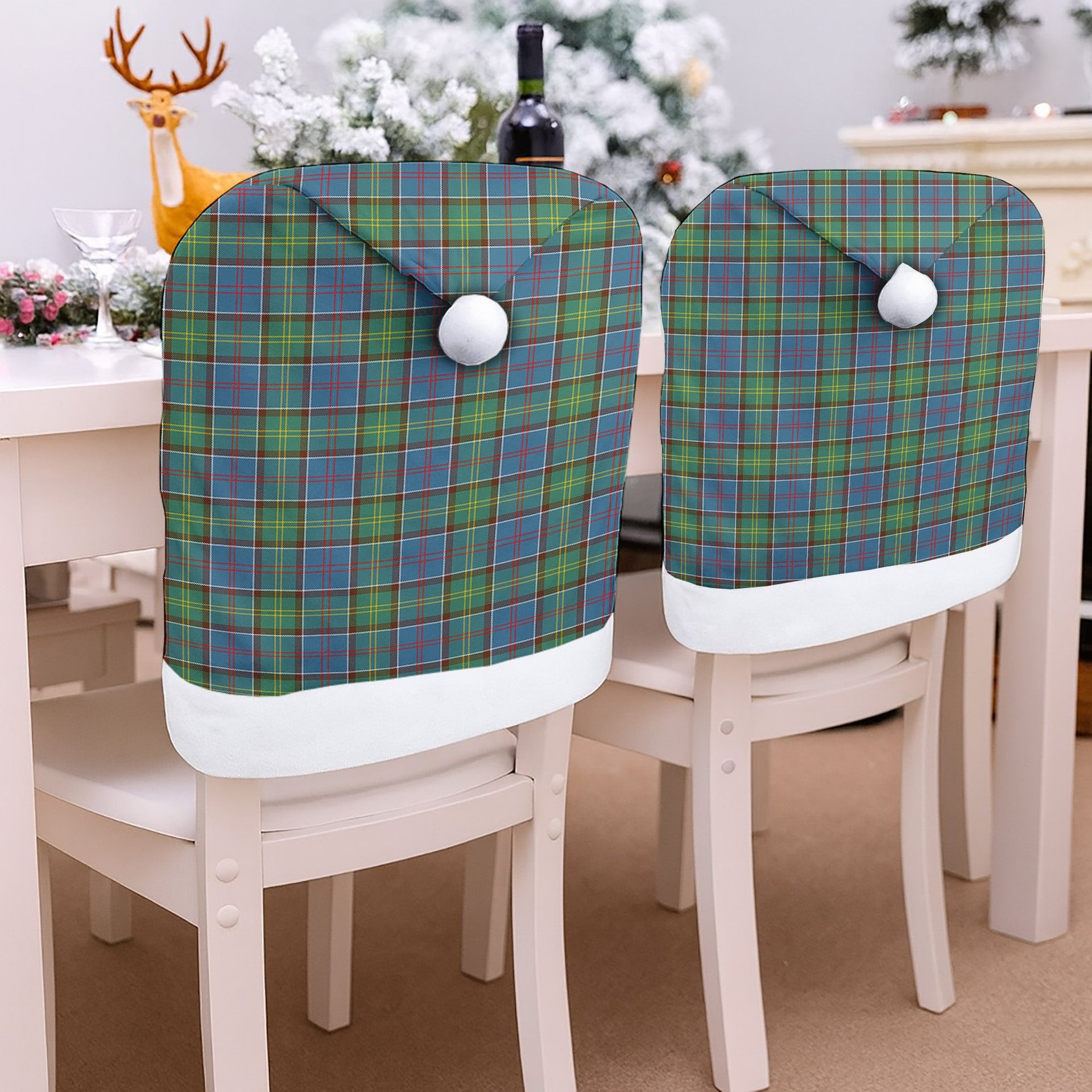 ScotsTee Shop Scottish Dalrymple SC Tartan Santa Hat Christmas Chair Covers Decoration Table Dinner