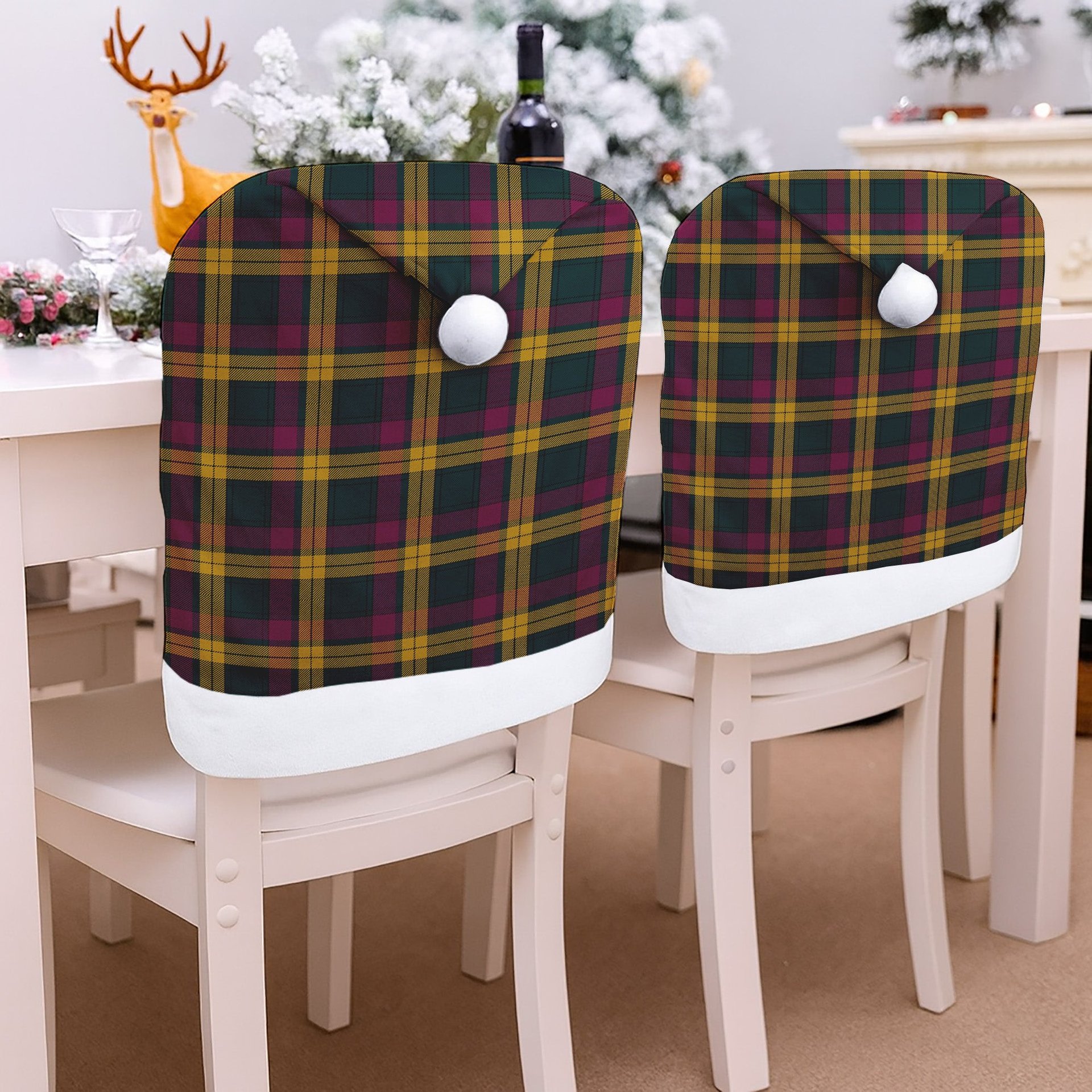 ScotsTee Shop Scottish MacMillan Modern Tartan Santa Hat Christmas Chair Covers Decoration Table Dinner