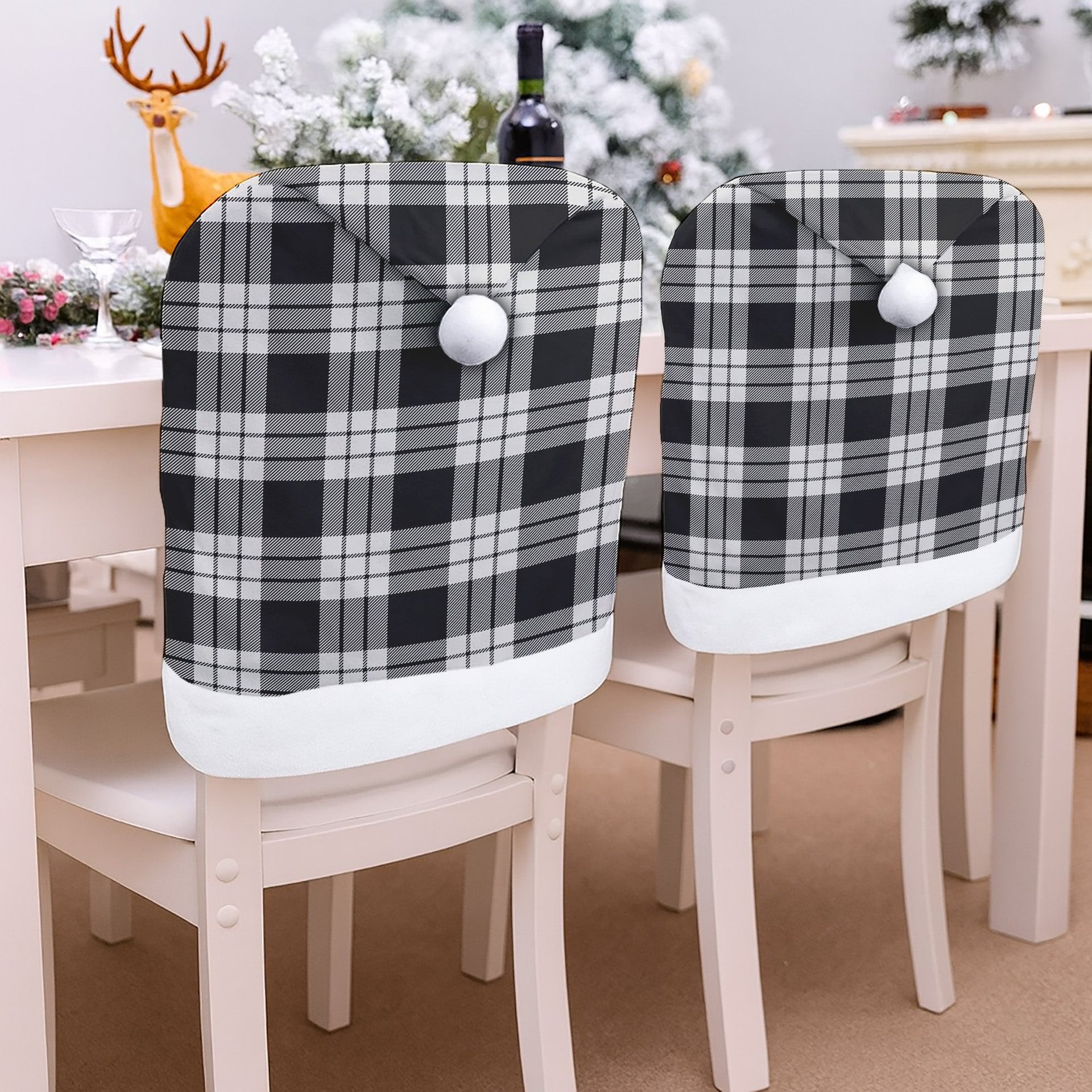 ScotsTee Shop Scottish McFarland Black White Tartan Santa Hat Christmas Chair Covers Decoration Table Dinner