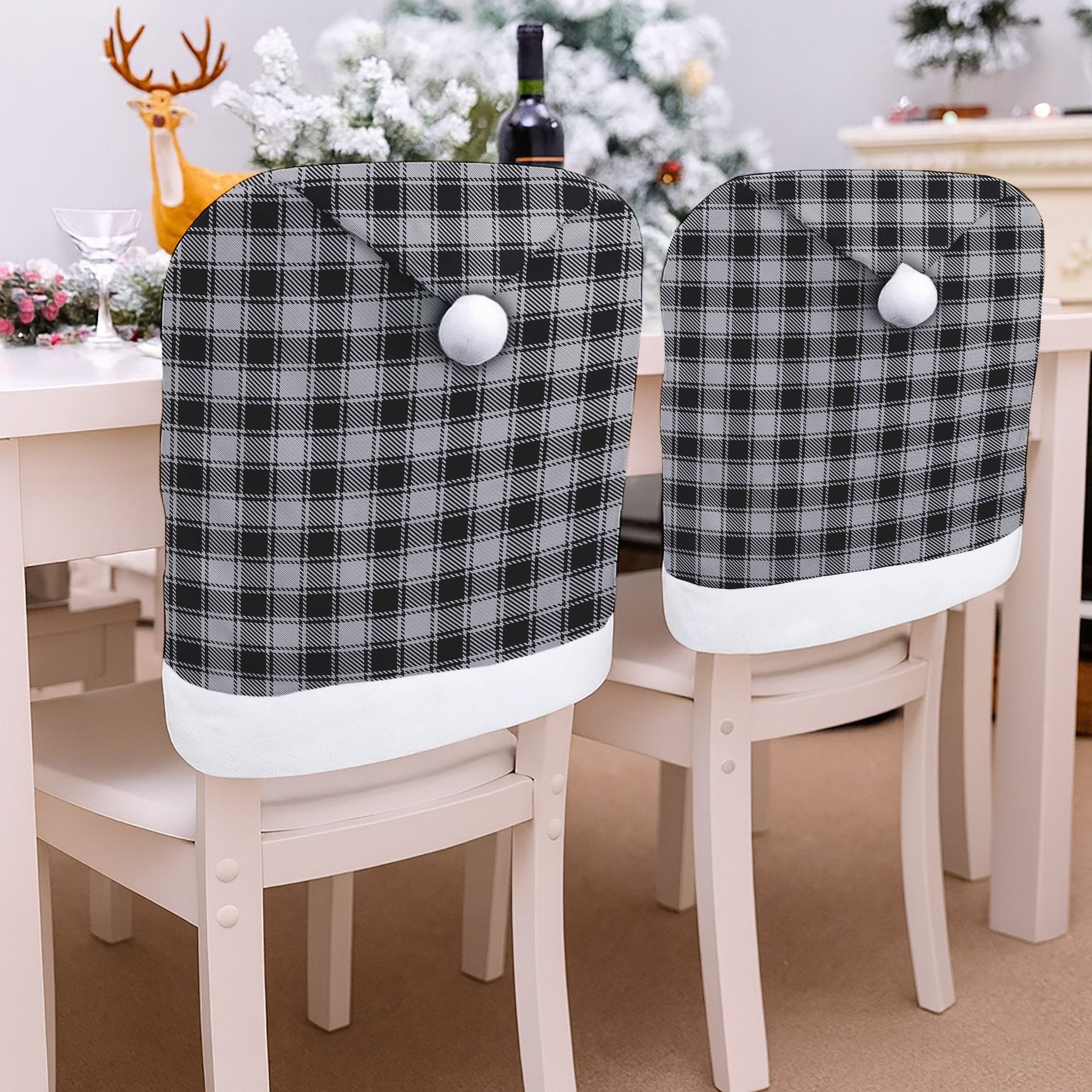 ScotsTee Shop Scottish MacPhee Black and White Tartan Santa Hat Christmas Chair Covers Decoration Table Dinner