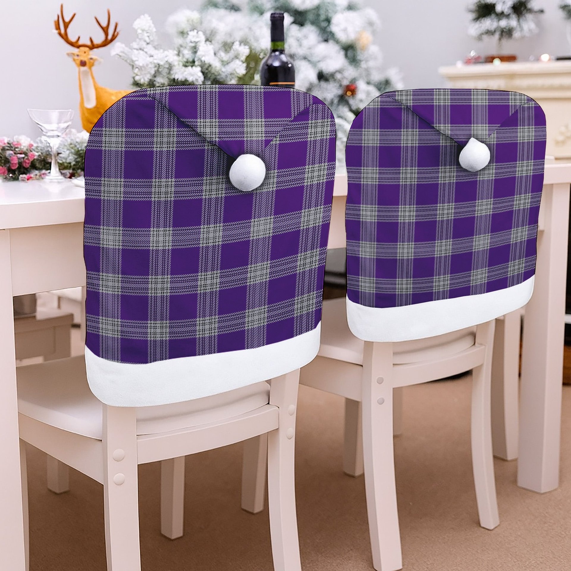 ScotsTee Shop Scottish Menzies Mauve and White Tartan Santa Hat Christmas Chair Covers Decoration Table Dinner