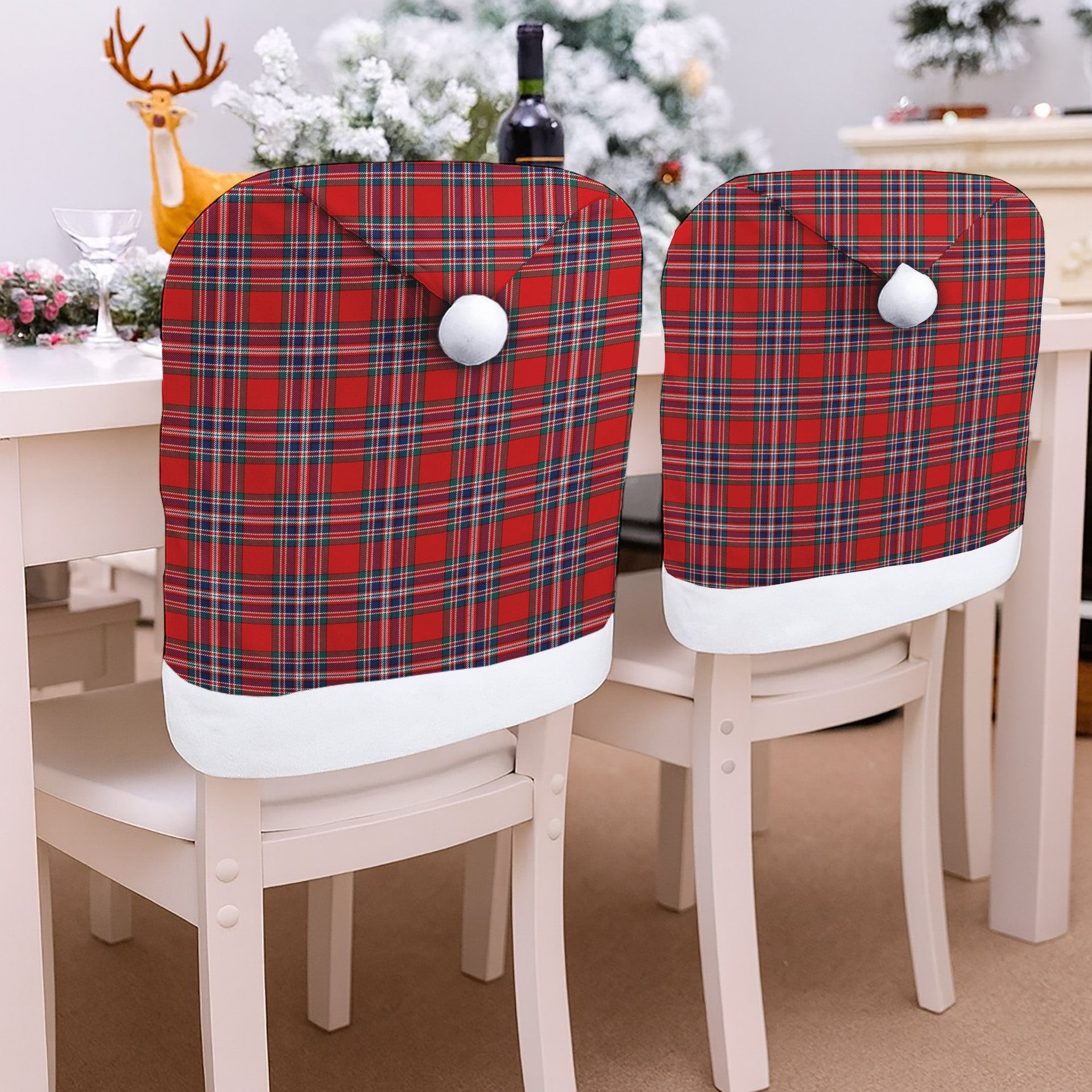 ScotsTee Shop Scottish McFarland Red Modern Tartan Santa Hat Christmas Chair Covers Decoration Table Dinner