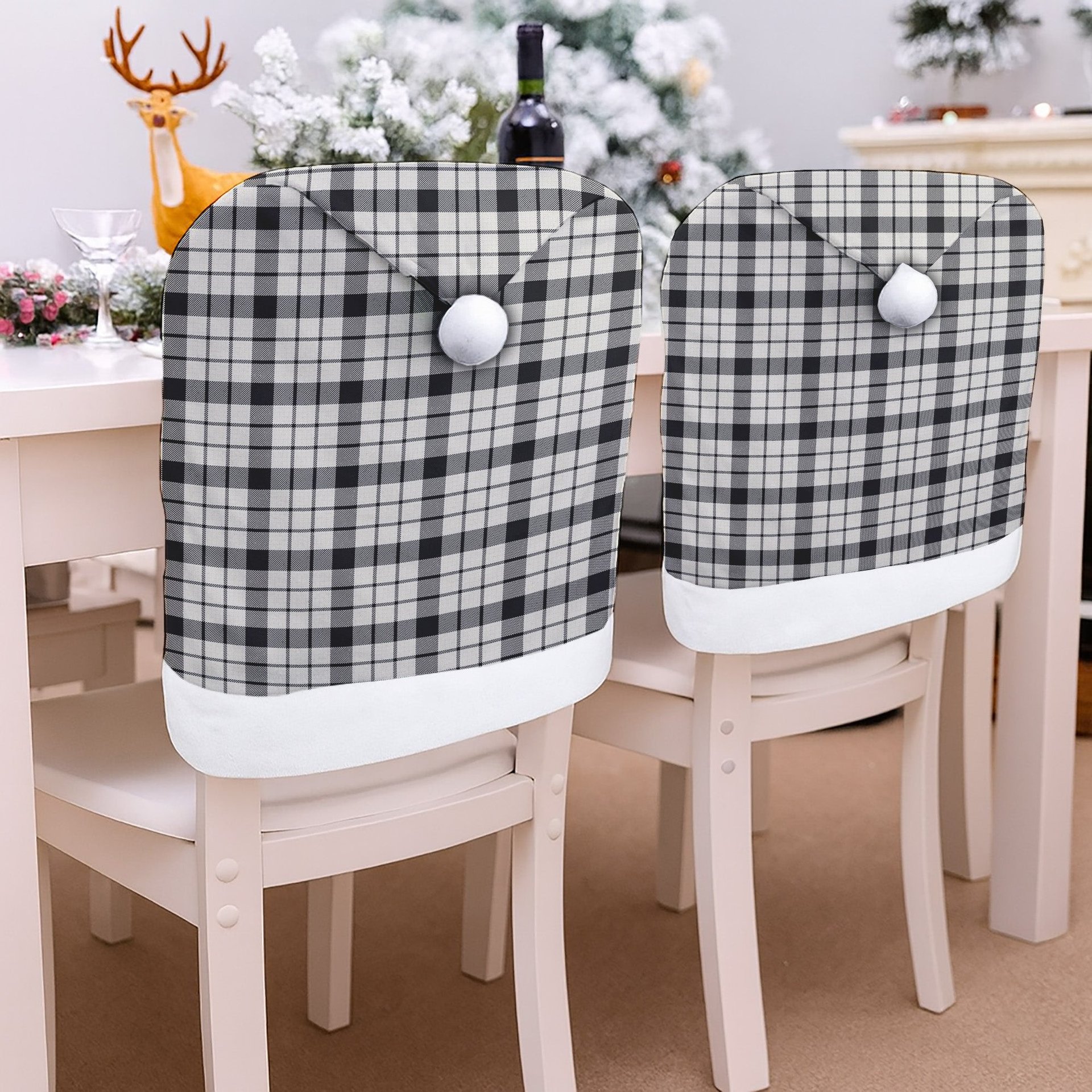 ScotsTee Shop Scottish McFarland Black White Ancient Tartan Santa Hat Christmas Chair Covers Decoration Table Dinner