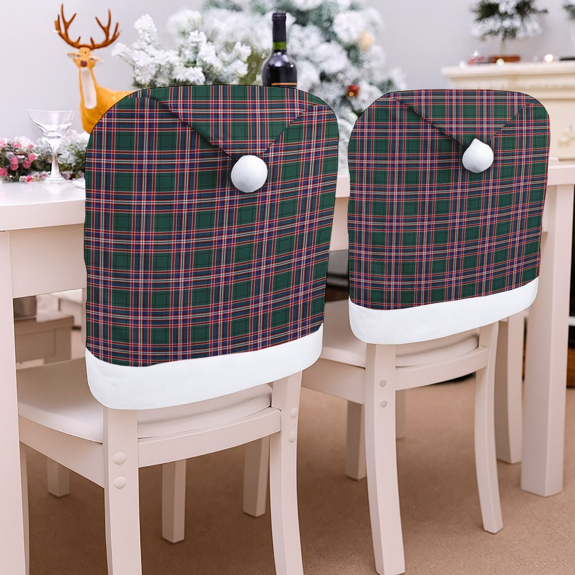 ScotsTee Shop Scottish McFarland Hunting Modern Tartan Santa Hat Christmas Chair Covers Decoration Table Dinner